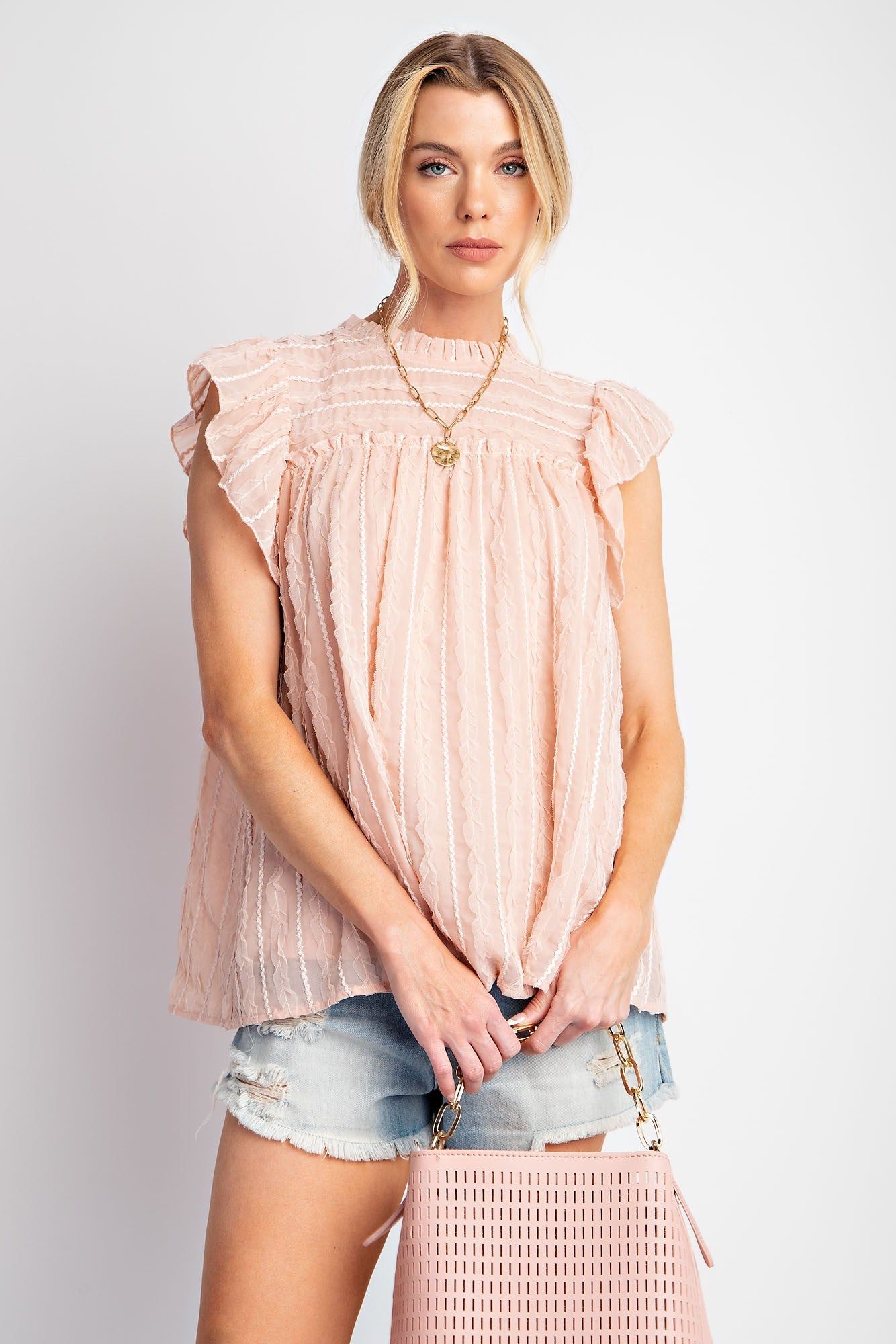 Blush Cap Sleeve Textured Lace Woven Blouse sold by Pinkblush