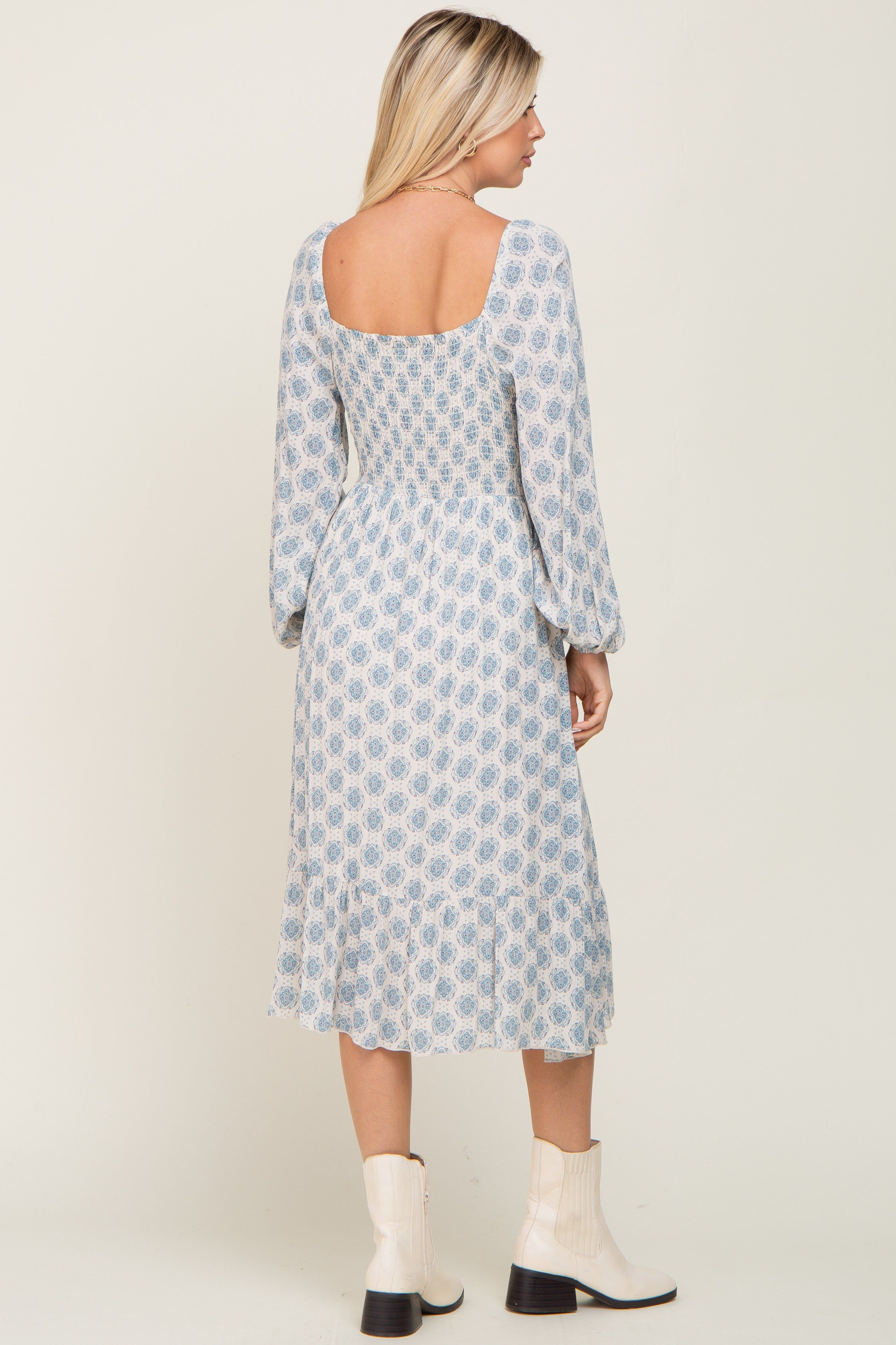 Blue Printed Cinched Midi Dress sold by Pinkblush product image thumbnail 3