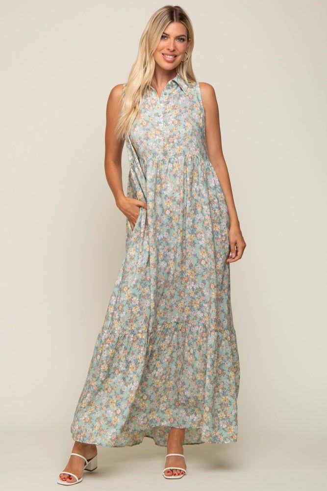 Mint Green Floral Collared Maternity Maxi Dress sold by Pinkblush product image thumbnail 5