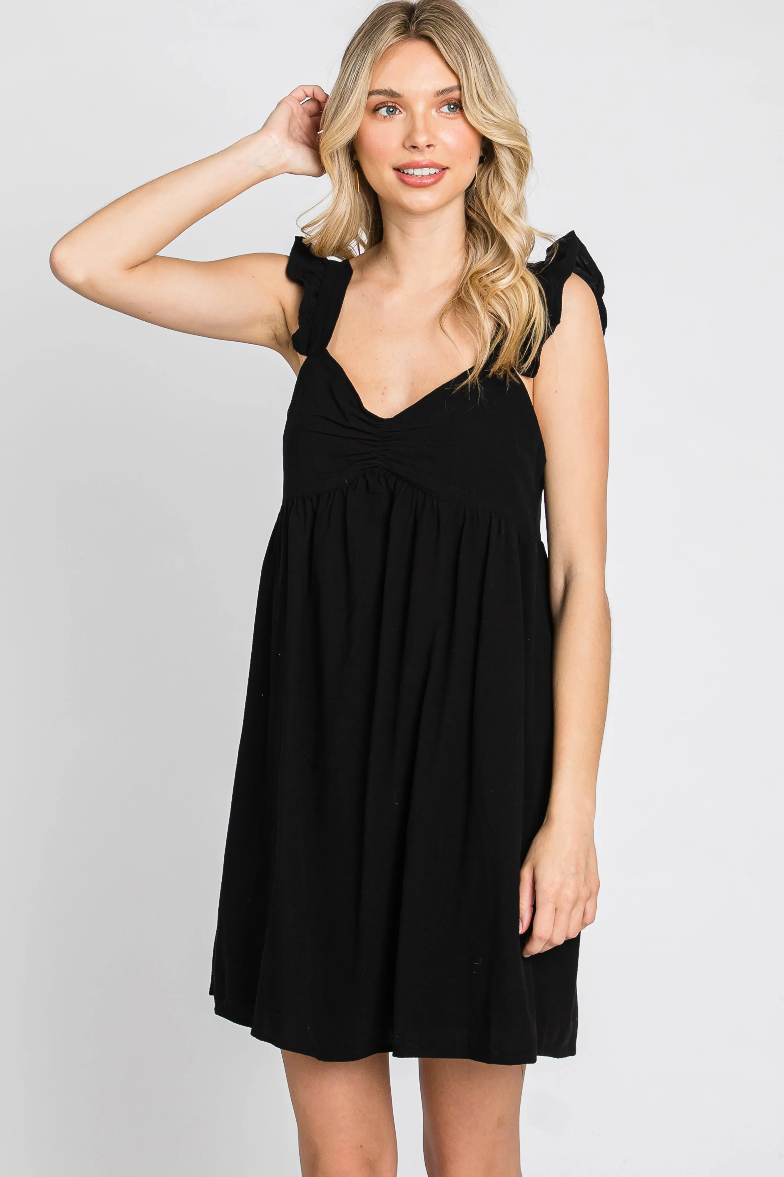 Black Flutter Sleeve Mini Dress sold by Pinkblush product image thumbnail 4
