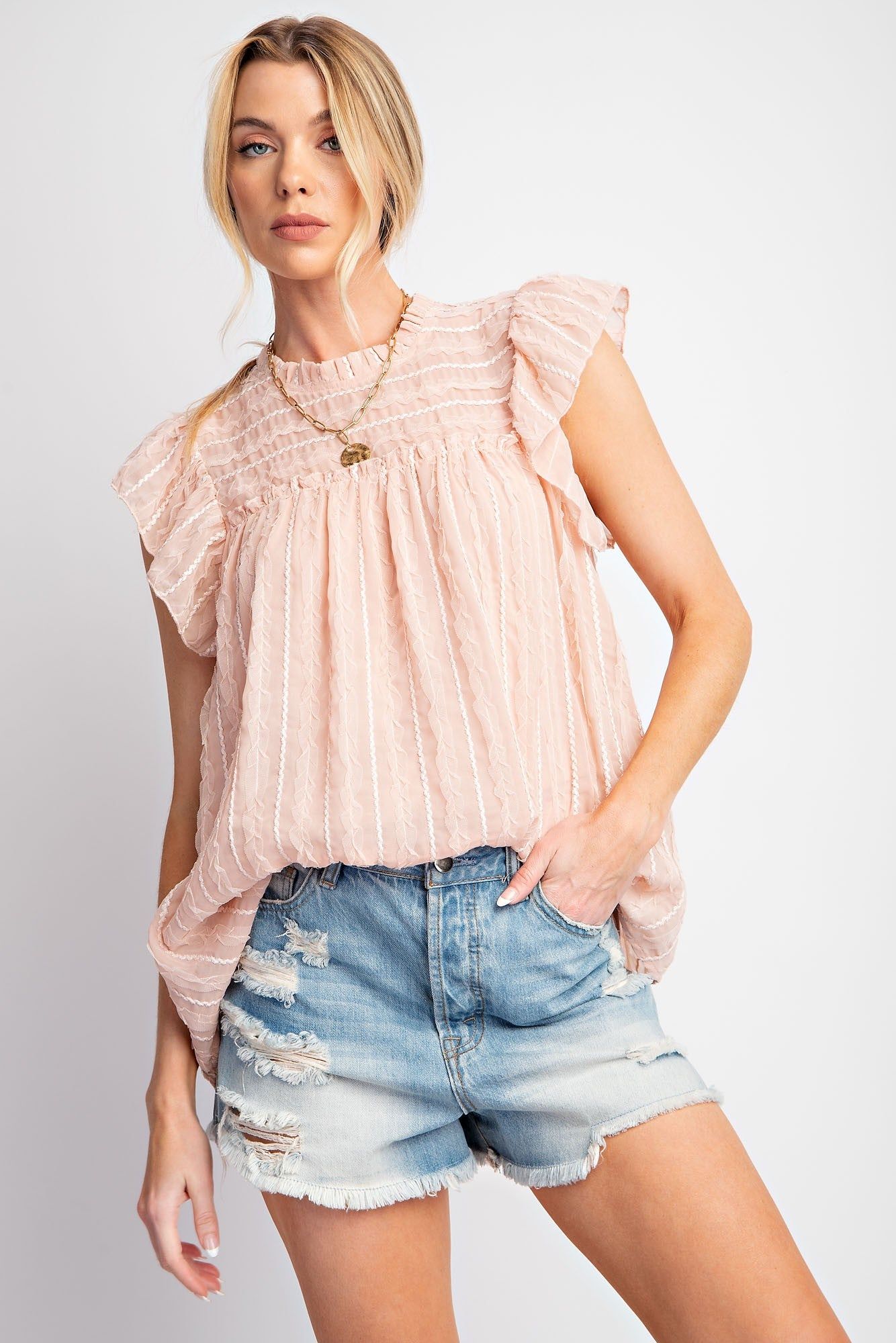 Blush Cap Sleeve Textured Lace Woven Blouse sold by Pinkblush product image thumbnail 2