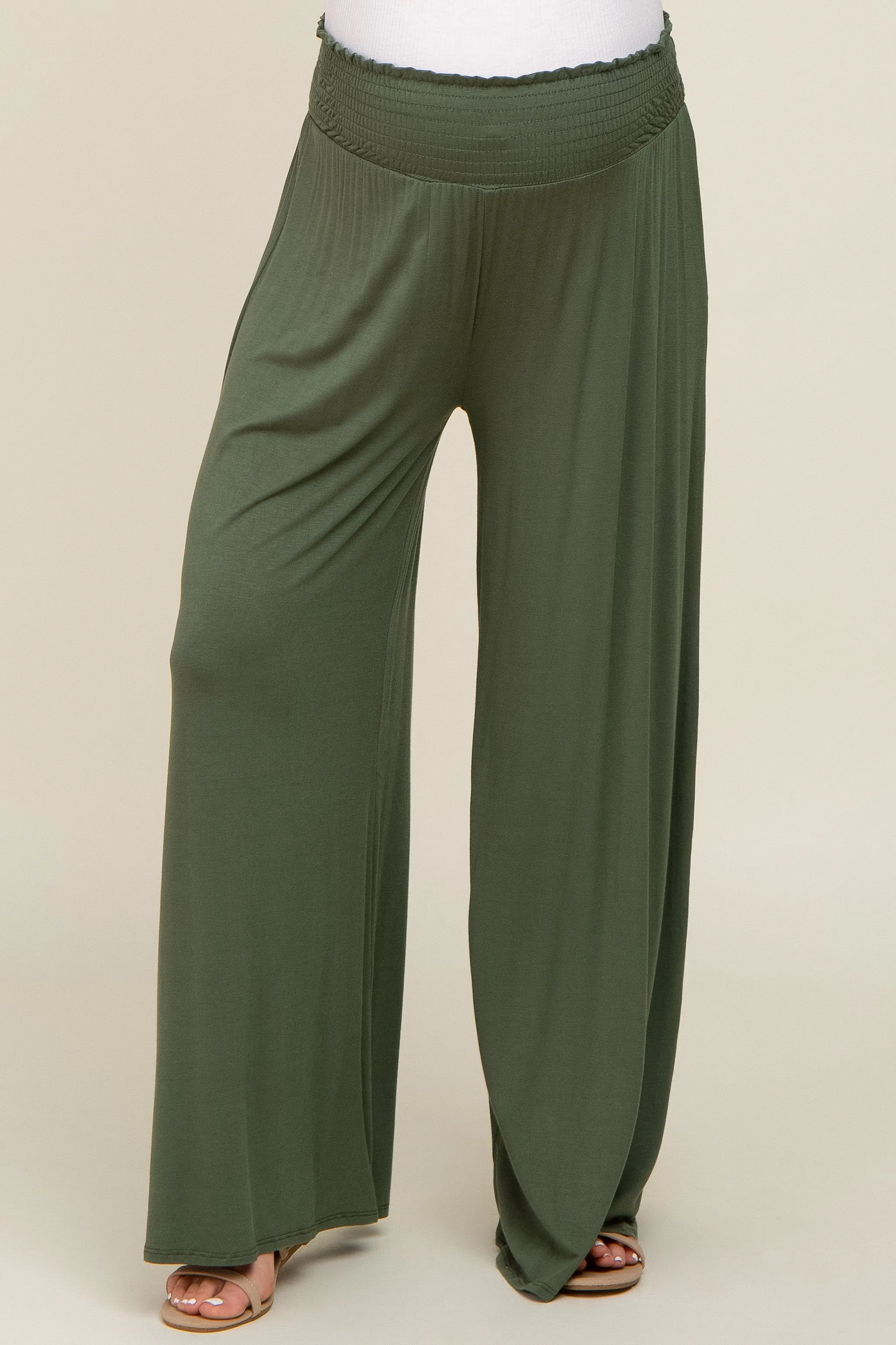 Olive Smocked Waist Flowy Maternity Pants sold by Pinkblush product image thumbnail 2