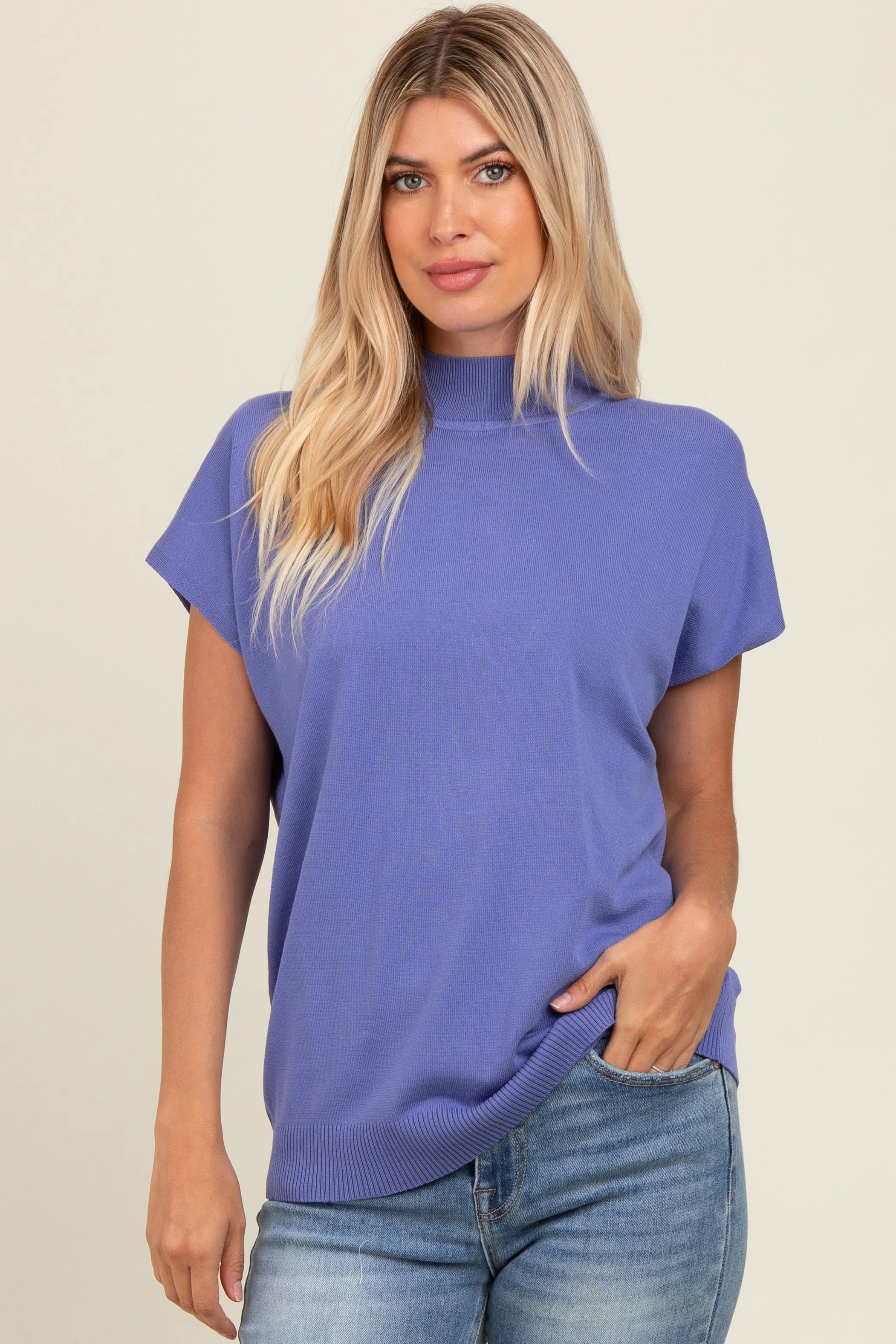 Periwinkle Mock Neck Knit Top sold by Pinkblush product image thumbnail 4
