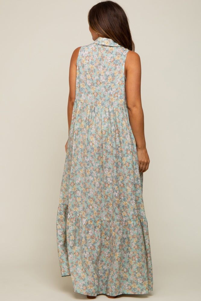 Mint Green Floral Collared Maternity Maxi Dress sold by Pinkblush product image thumbnail 3