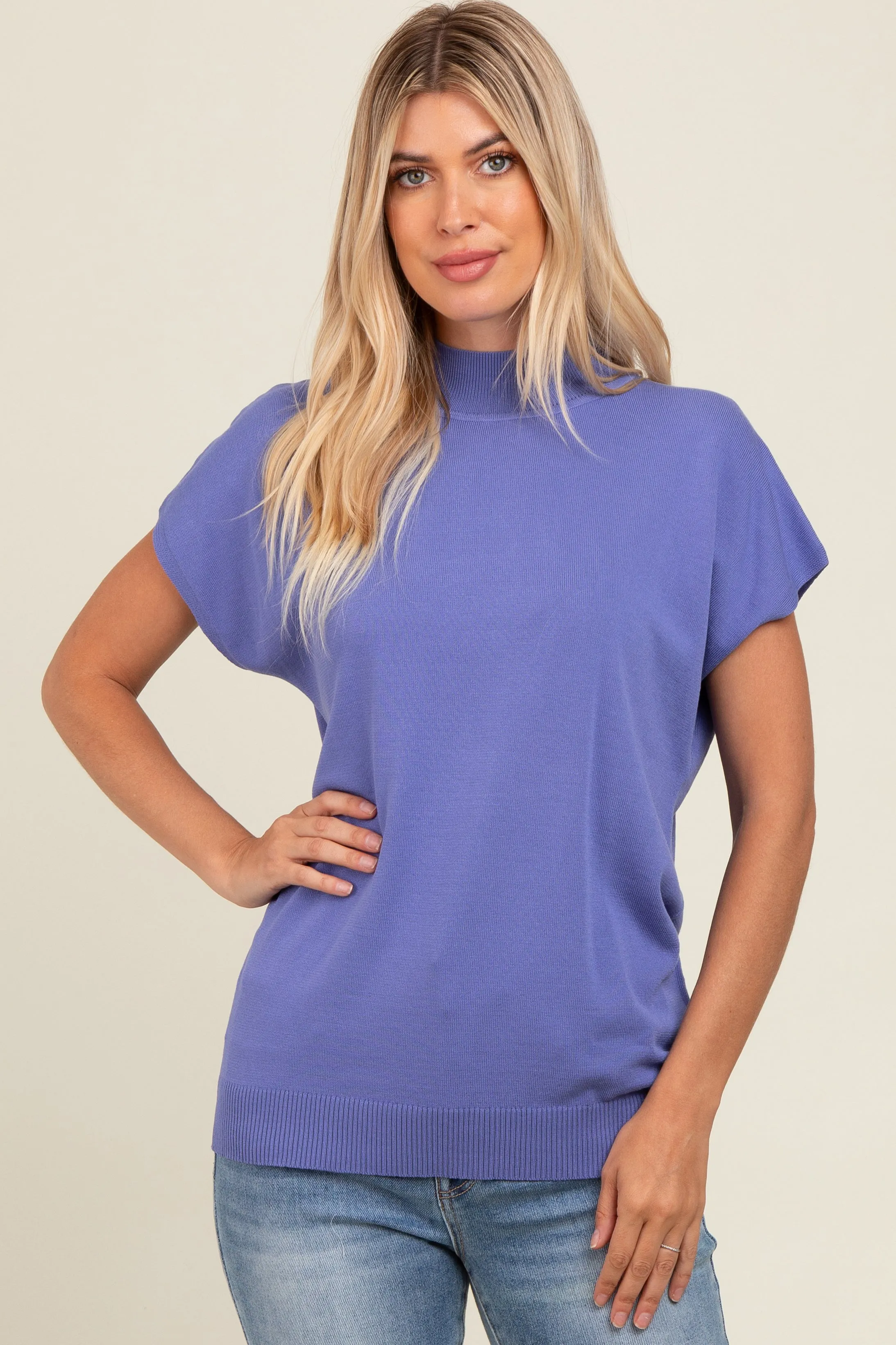 Periwinkle Mock Neck Knit Top sold by Pinkblush