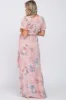 Pink Floral Chiffon Wrap Front Short Sleeve Maternity Maxi Dress sold by Pinkblush