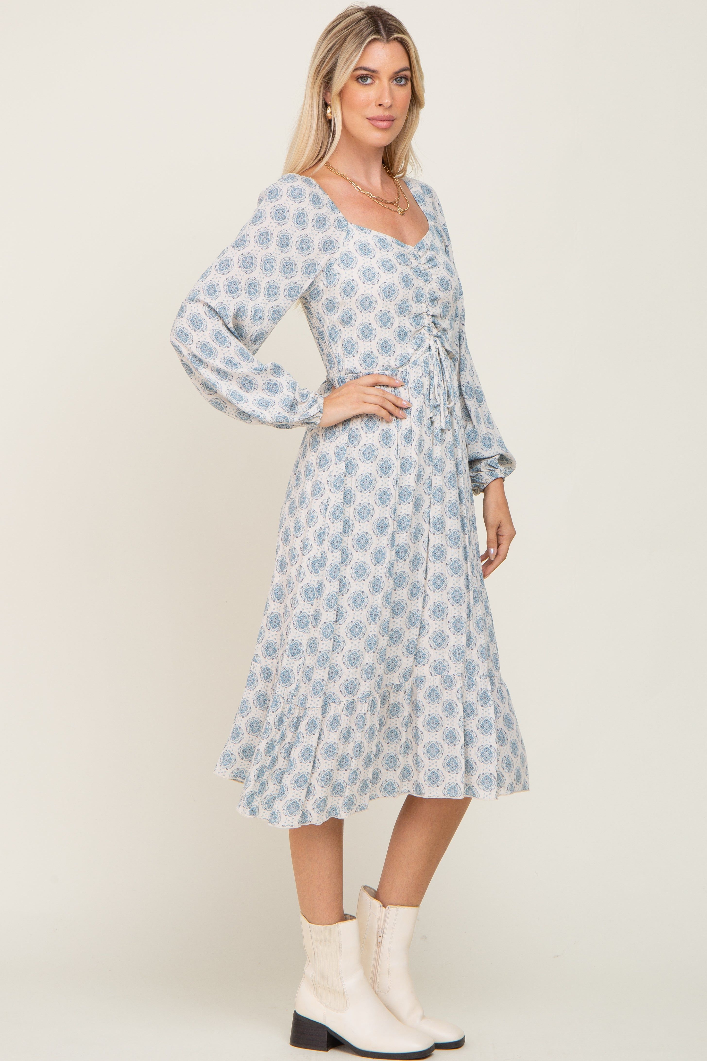 Blue Printed Cinched Midi Dress sold by Pinkblush product image thumbnail 2