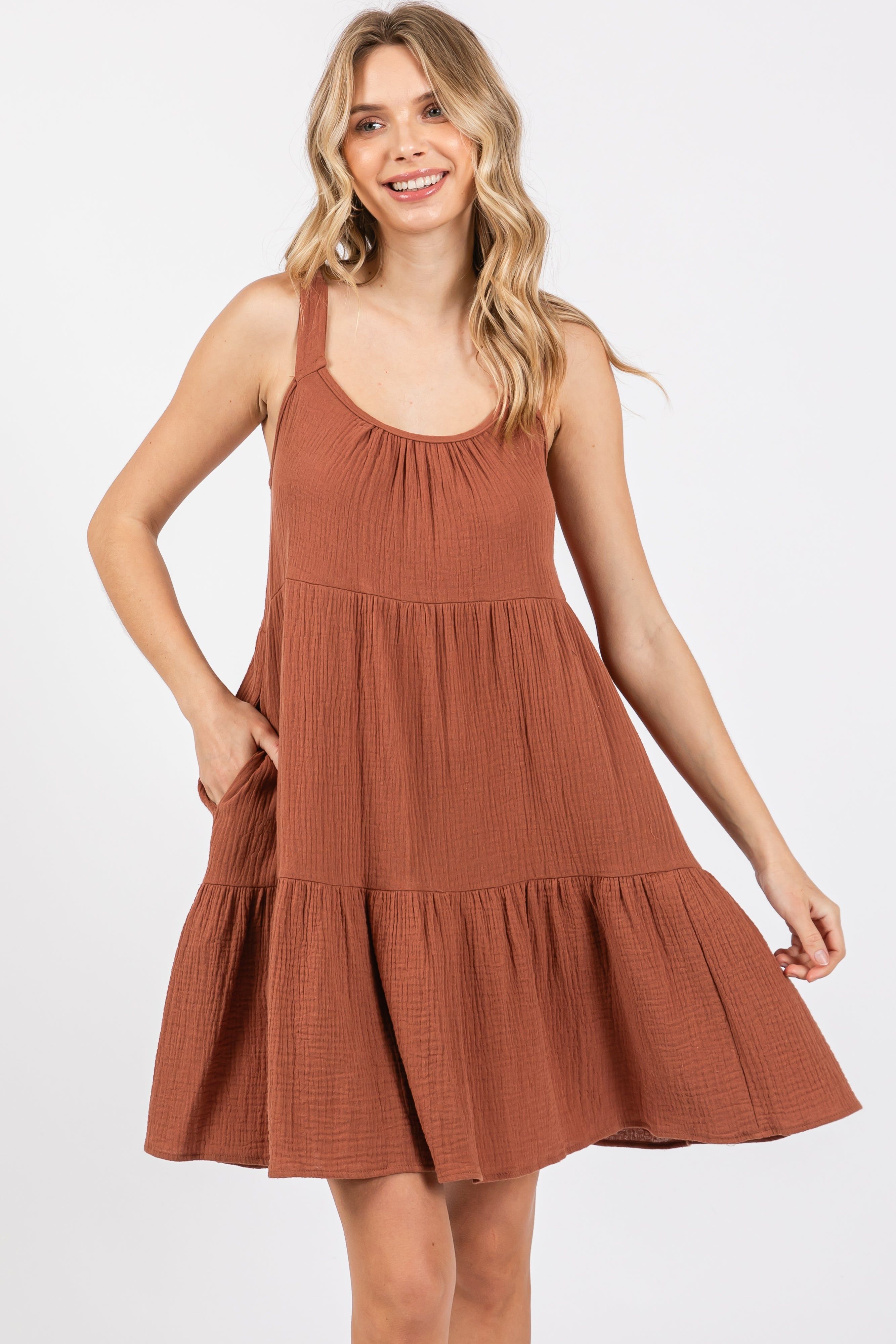 Mocha Sleeveless Tiered Ruffle Hem Maternity Dress sold by Pinkblush product image thumbnail 5