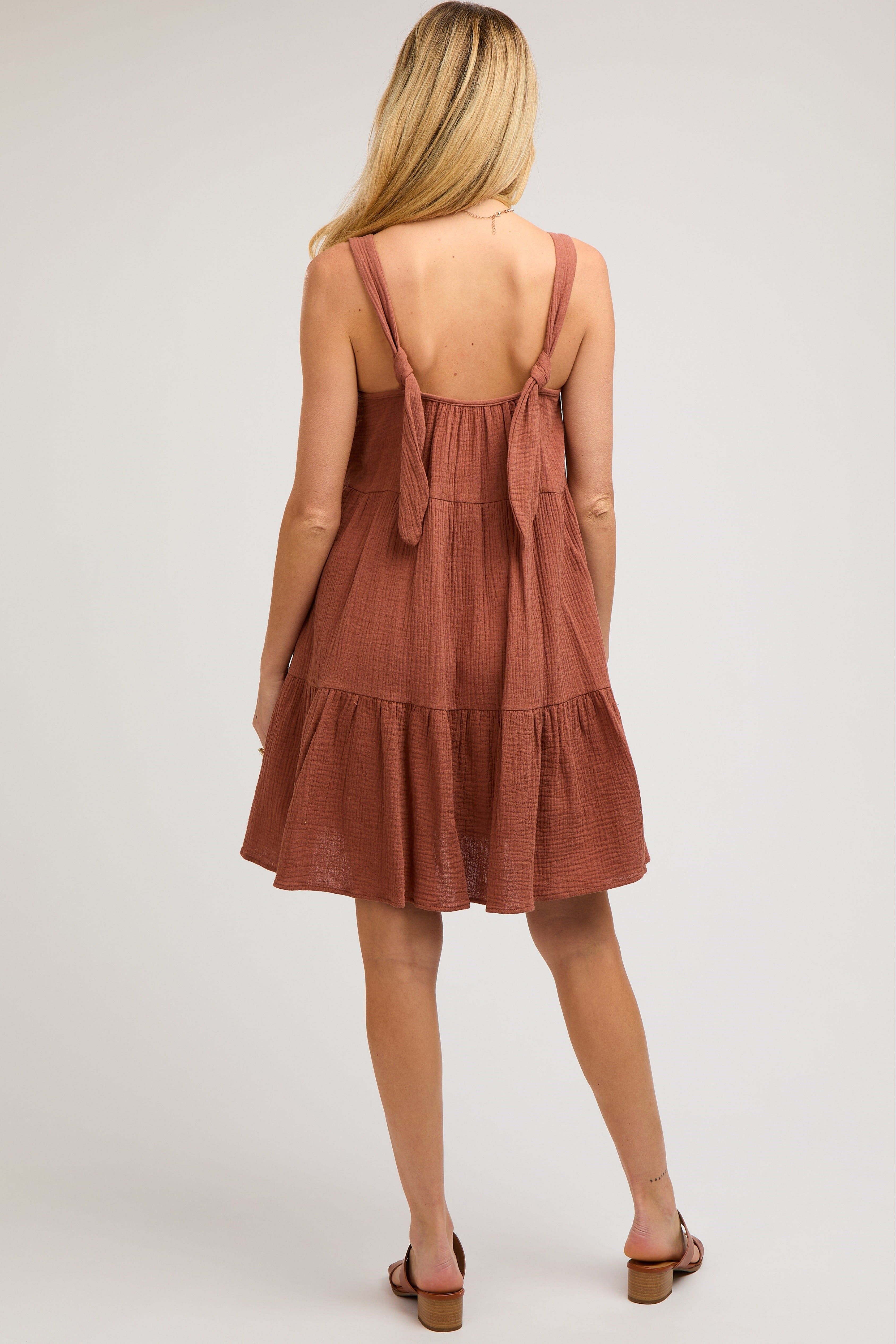 Mocha Sleeveless Tiered Ruffle Hem Maternity Dress sold by Pinkblush product image thumbnail 4