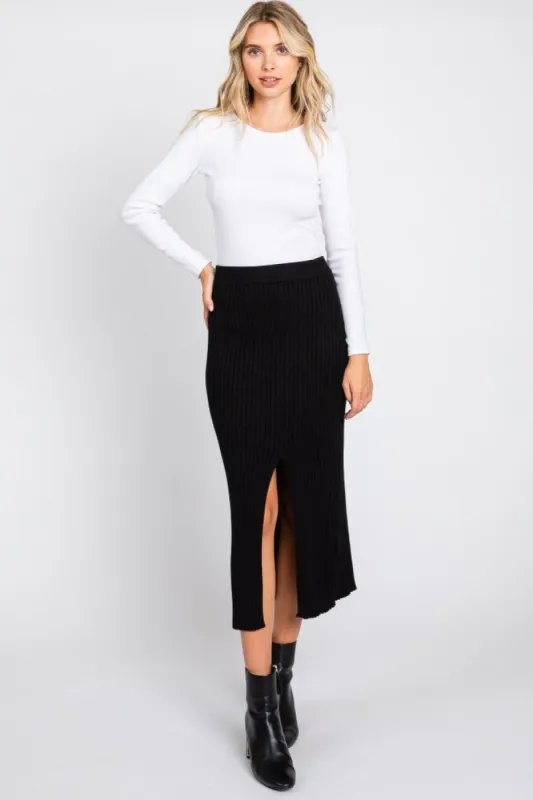 Black Ribbed Maxi Skirt sold by Pinkblush