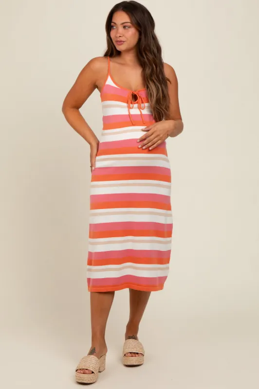 Pink Striped Knit Maternity Midi Dress sold by Pinkblush