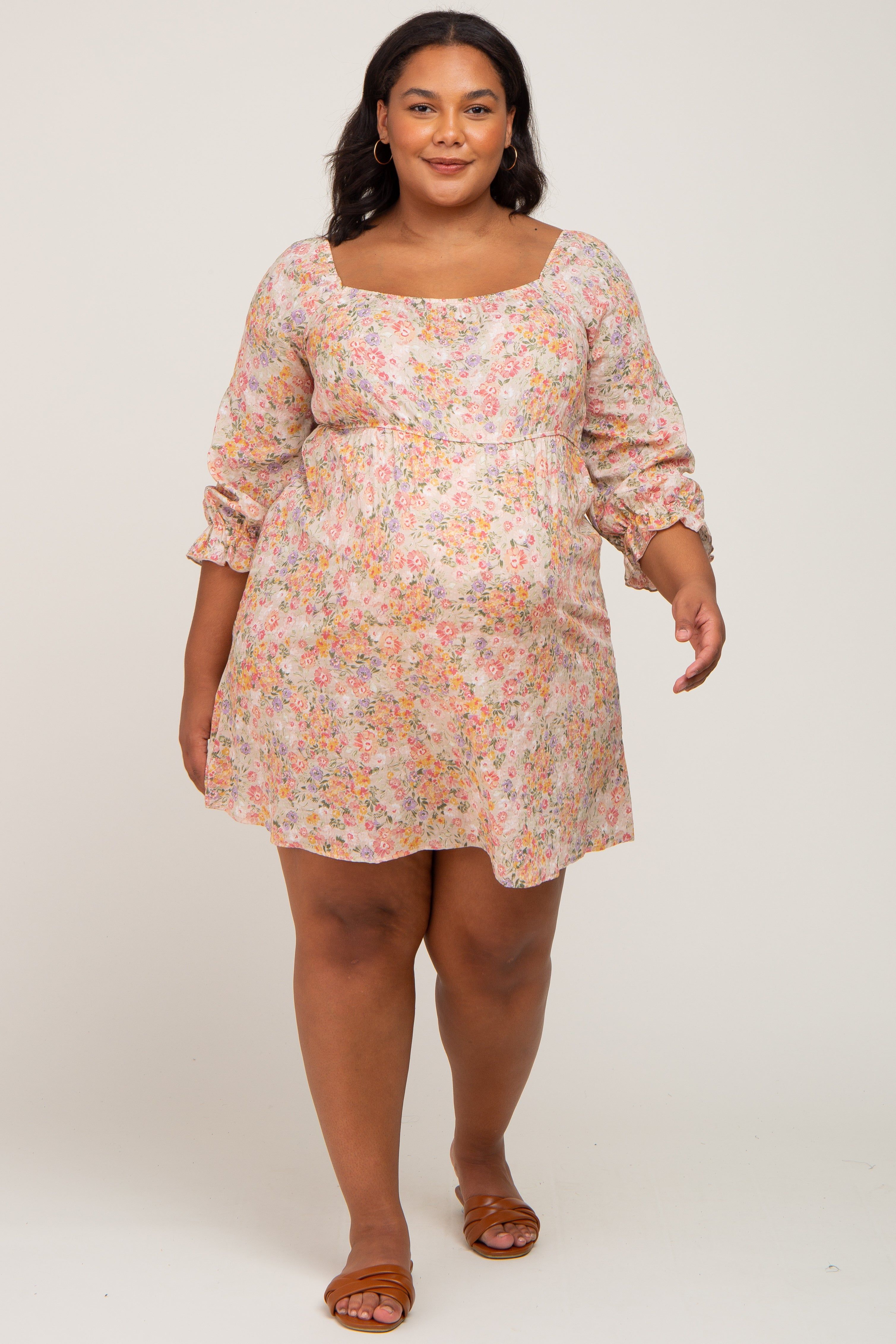 Taupe Floral Bubble Sleeve Maternity Plus Dress sold by Pinkblush product image thumbnail 5