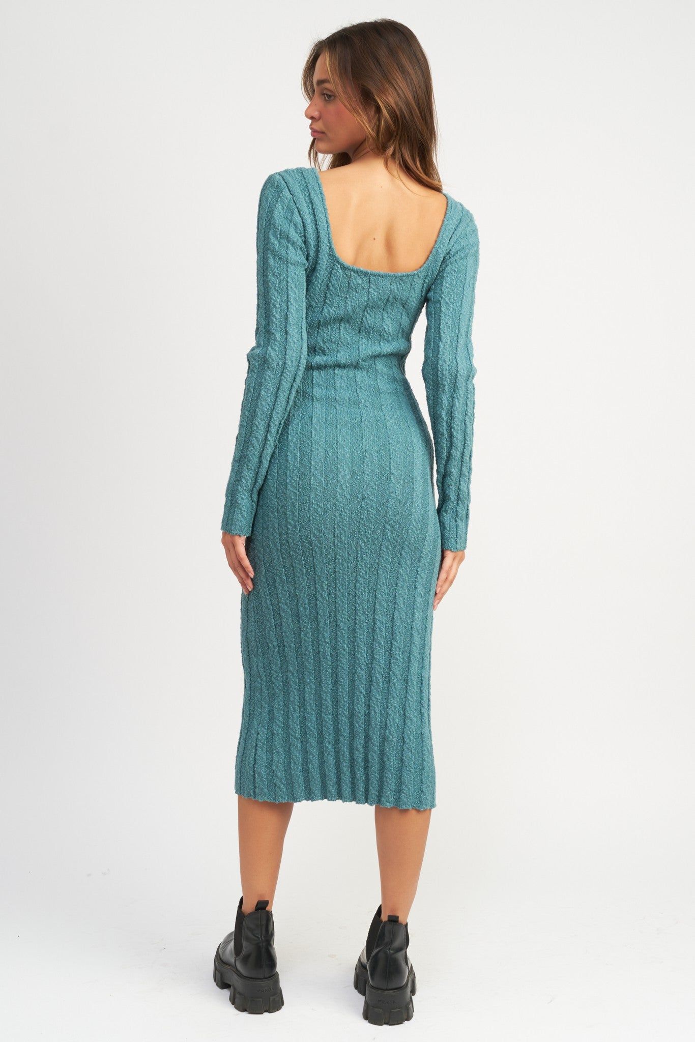 Teal Long Sleeve Knit Sweater Dress sold by Pinkblush product image thumbnail 3