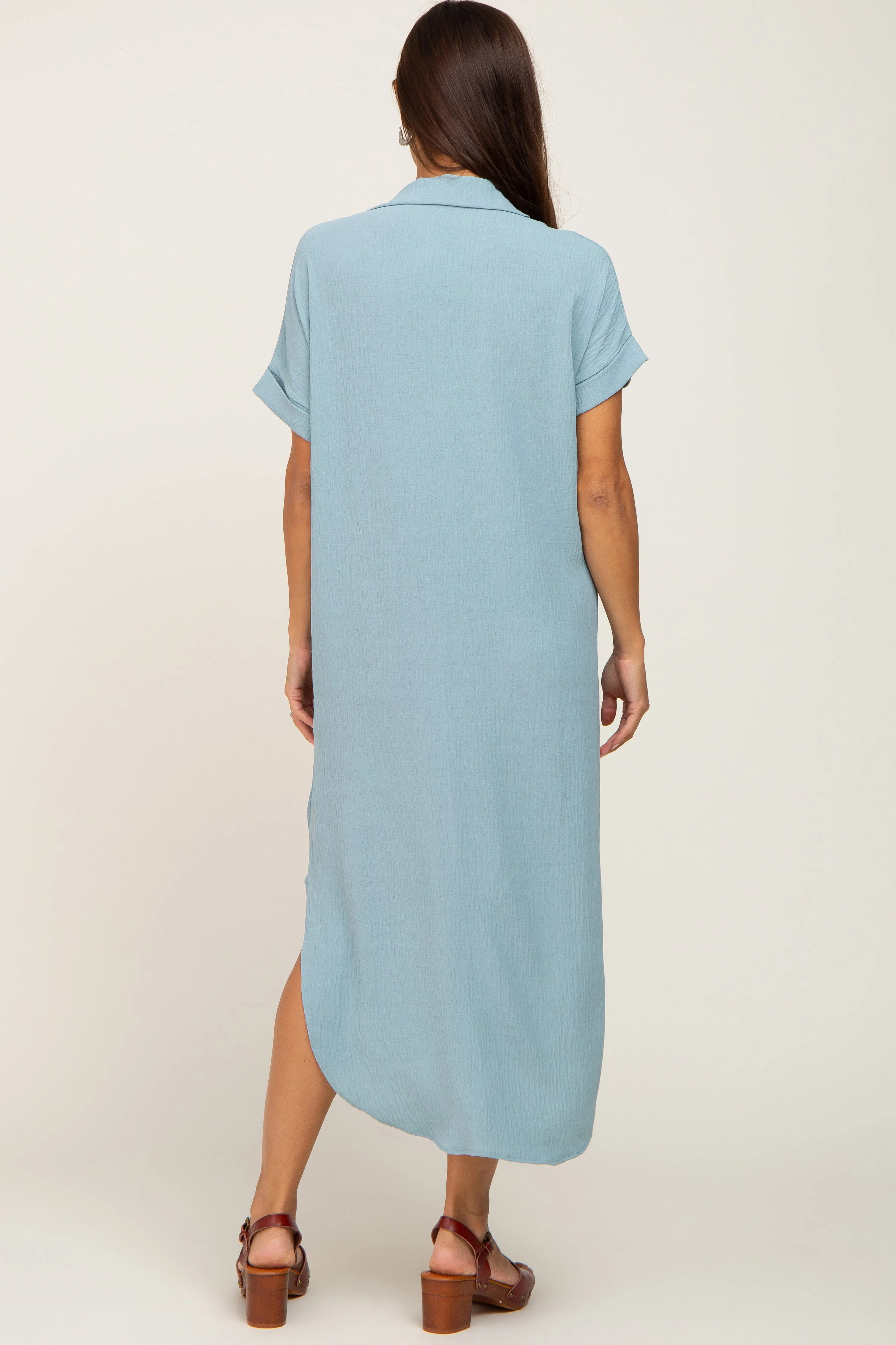 Mint Green Button Down Hi Low Maternity Maxi Dress sold by Pinkblush product image thumbnail 3
