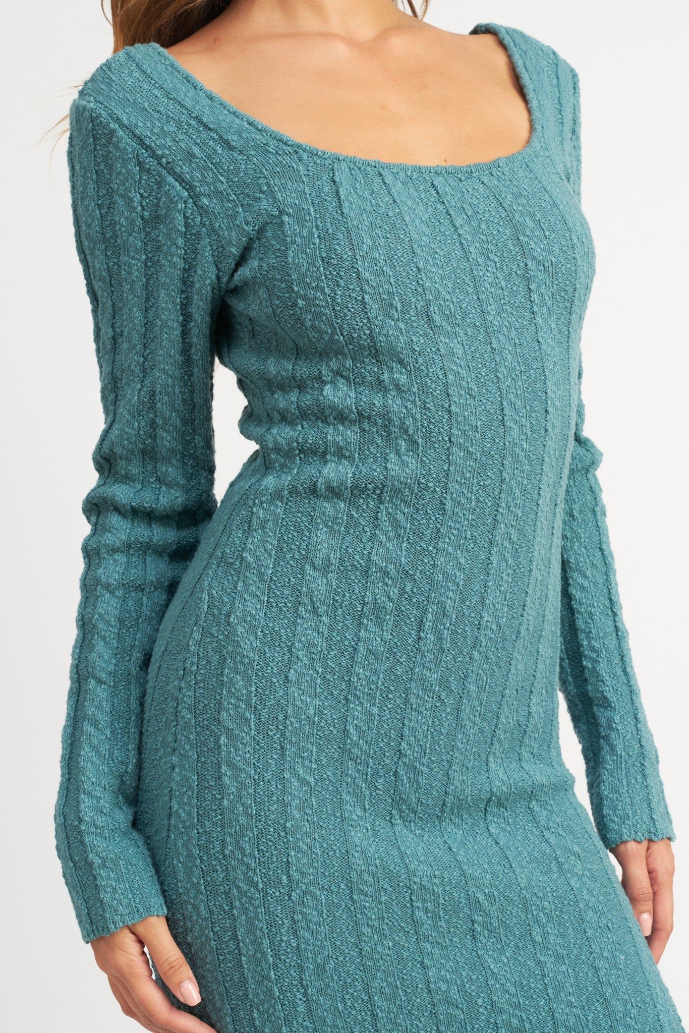 Teal Long Sleeve Knit Sweater Dress sold by Pinkblush product image thumbnail 4