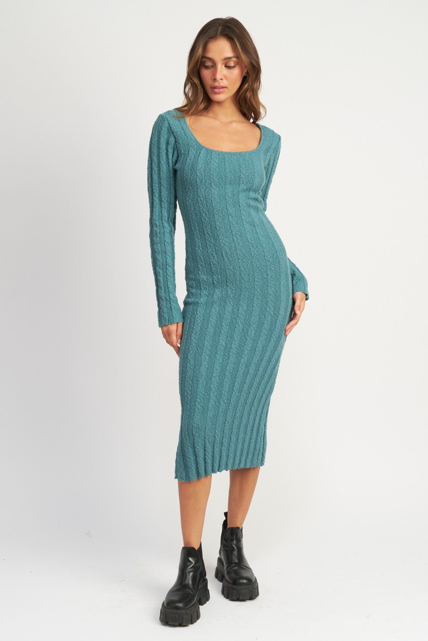 Teal Long Sleeve Knit Sweater Dress sold by Pinkblush
