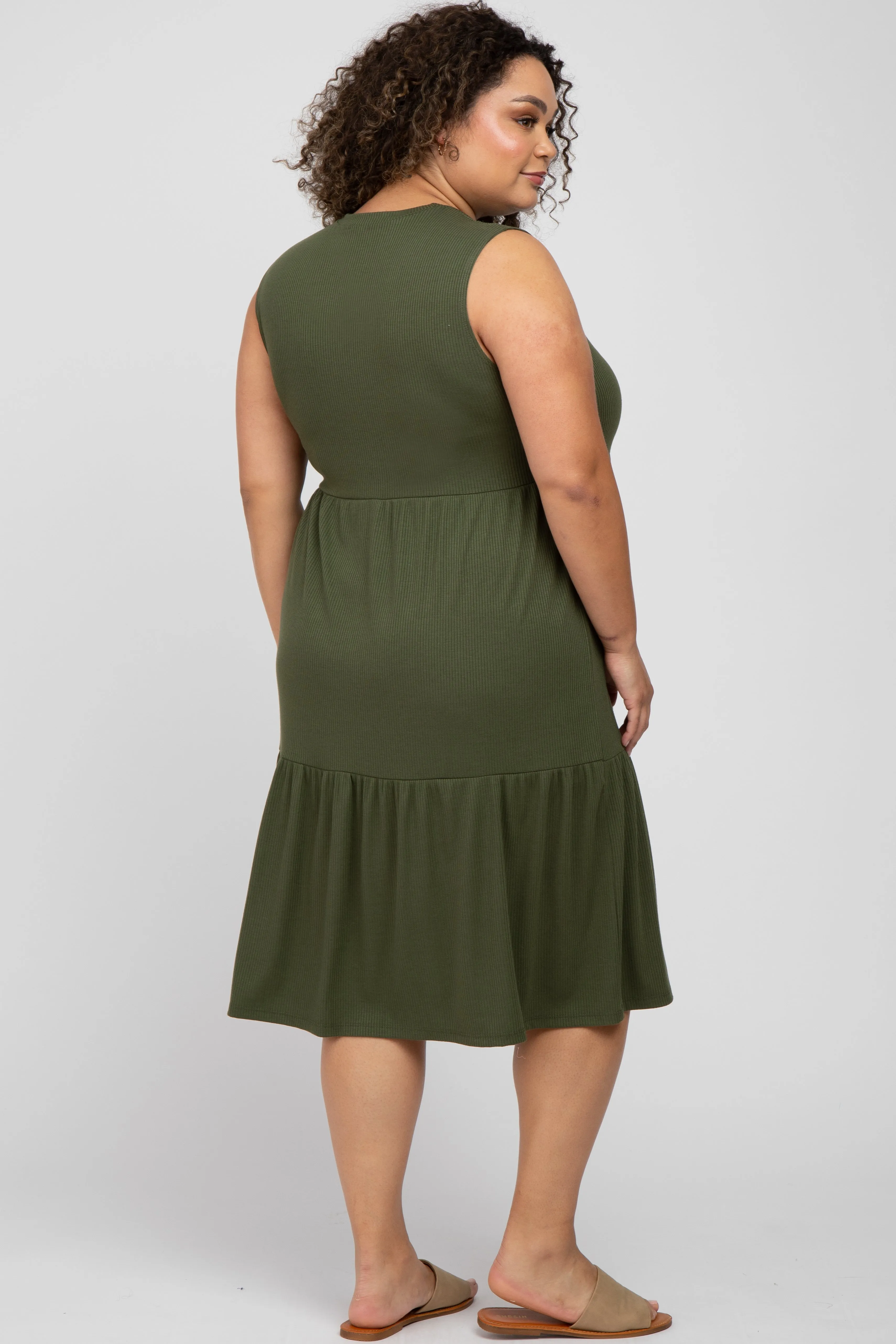 Olive Ribbed Sleeveless Plus Maternity Midi Dress sold by Pinkblush product image thumbnail 3