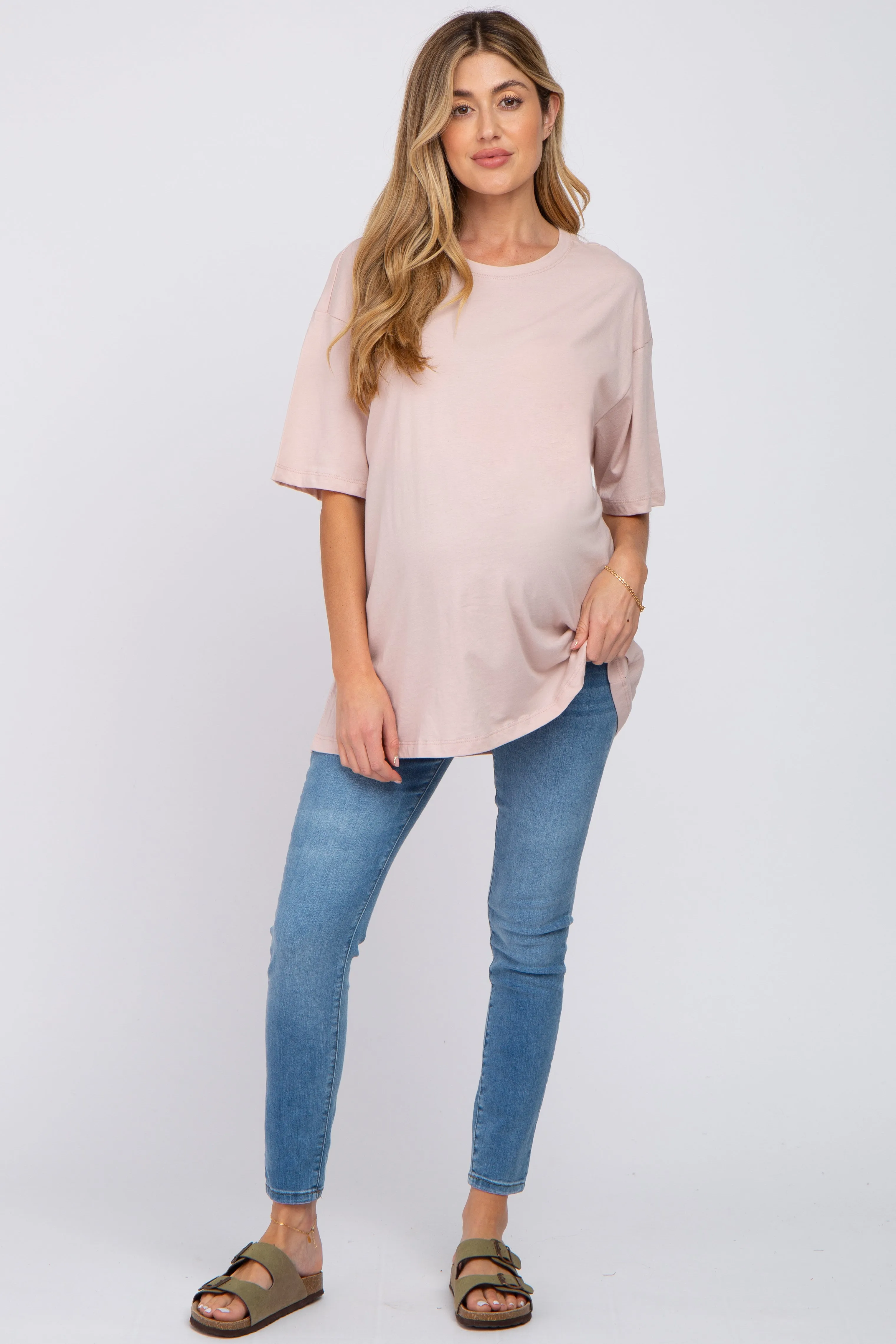 Light Pink Basic Oversized Maternity Tee sold by Pinkblush product image thumbnail 4