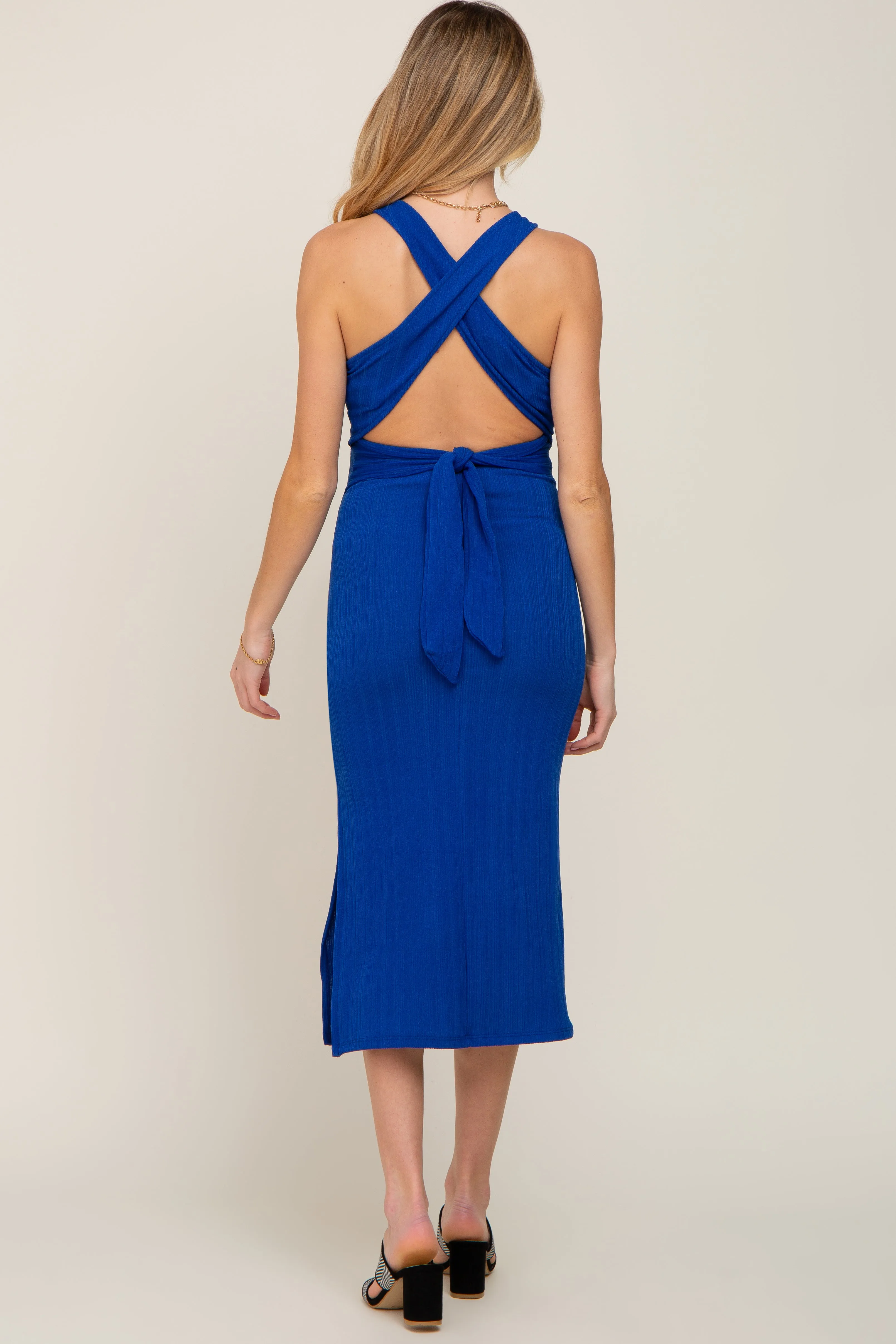 Royal Blue Knit Cross Back Maternity Midi Dress sold by Pinkblush product image thumbnail 3