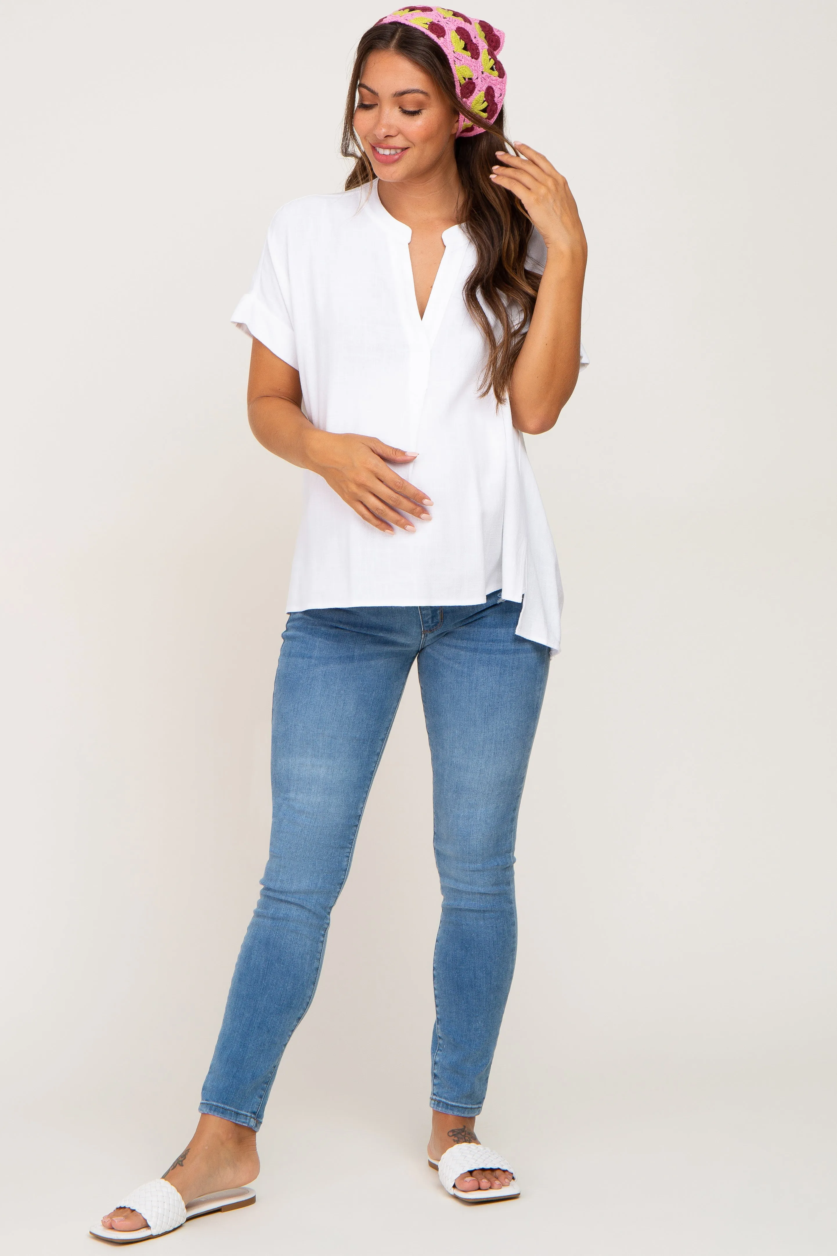 White Split Hem Cuffed Maternity Top sold by Pinkblush product image thumbnail 4