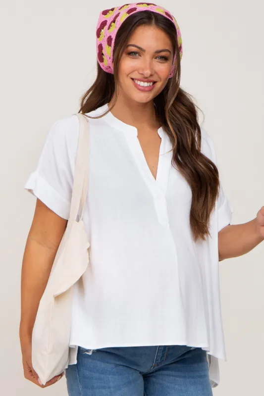 White Split Hem Cuffed Maternity Top sold by Pinkblush