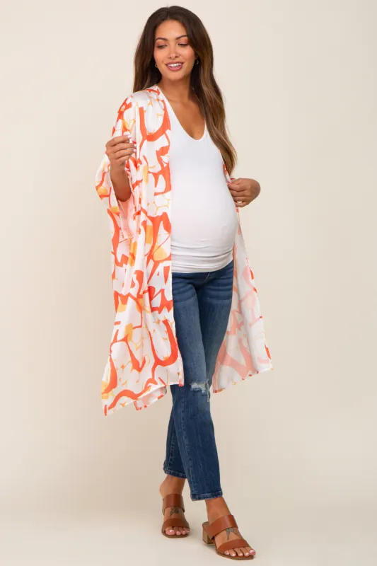 Orange Printed Dolman Sleeve Maternity Coverup sold by Pinkblush