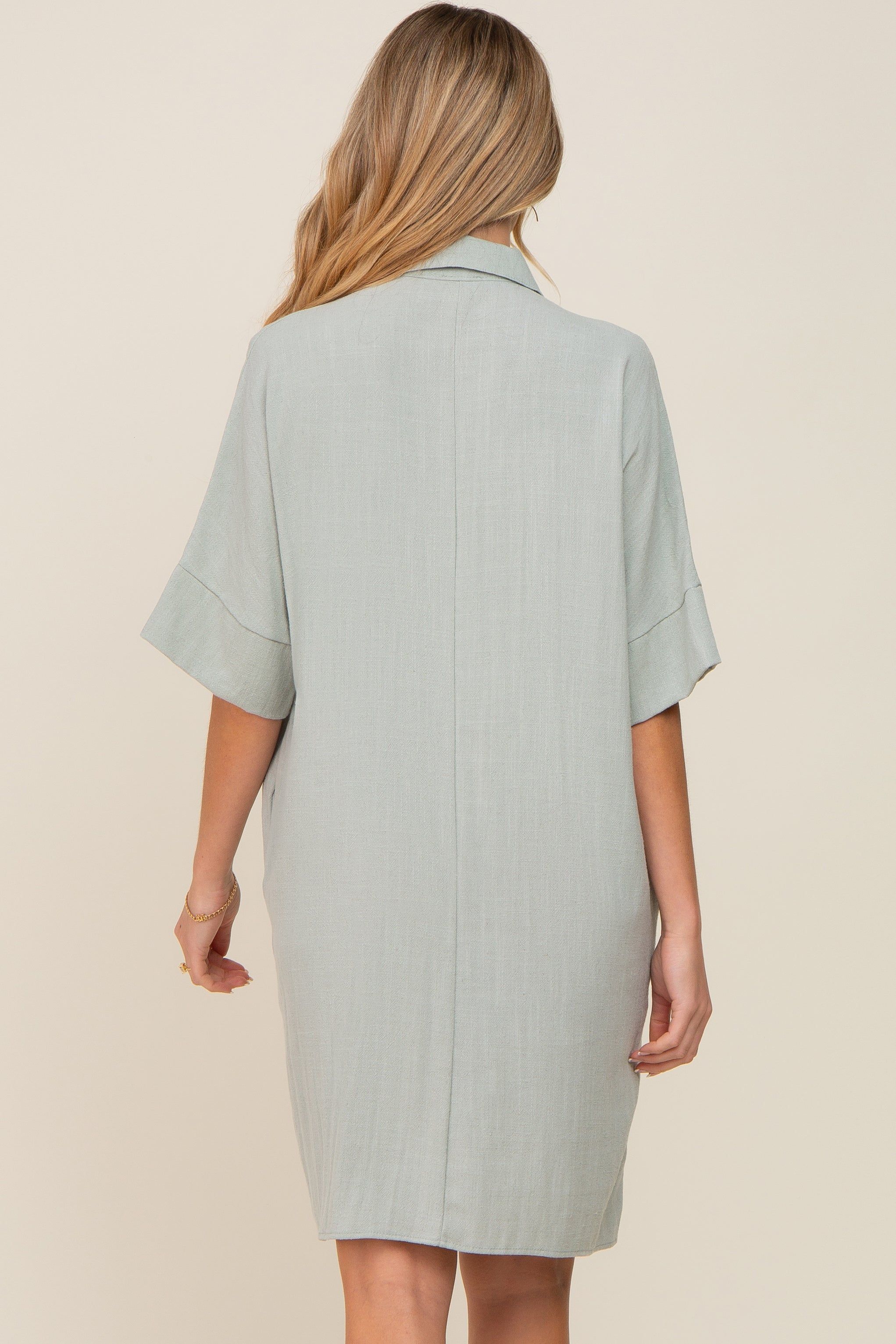 Light Olive Linen Front Button Collared Maternity Dress sold by Pinkblush product image thumbnail 4