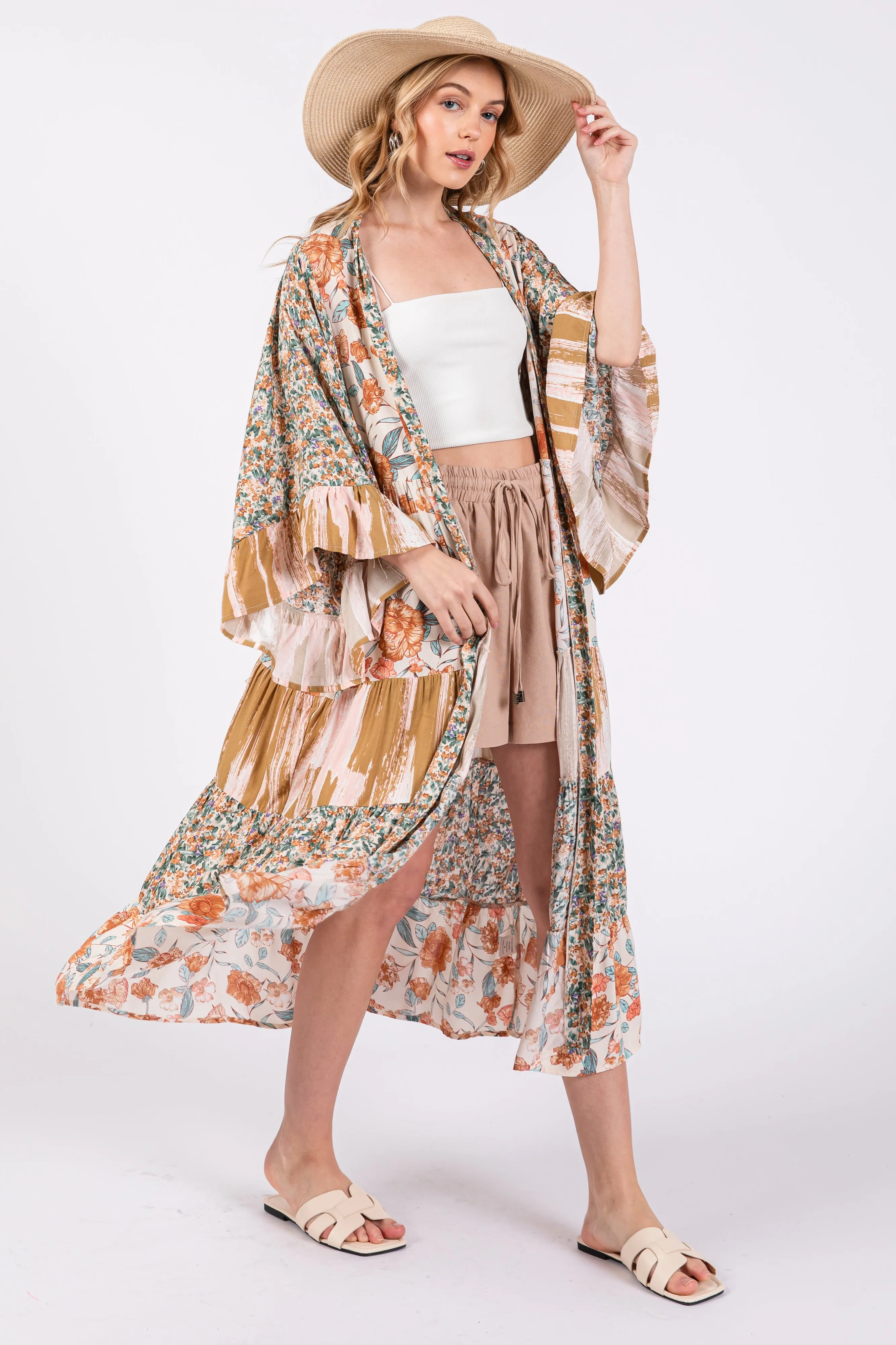 Cream Floral Tiered Ruffle Sleeve Maternity Cover Up sold by Pinkblush product image thumbnail 4