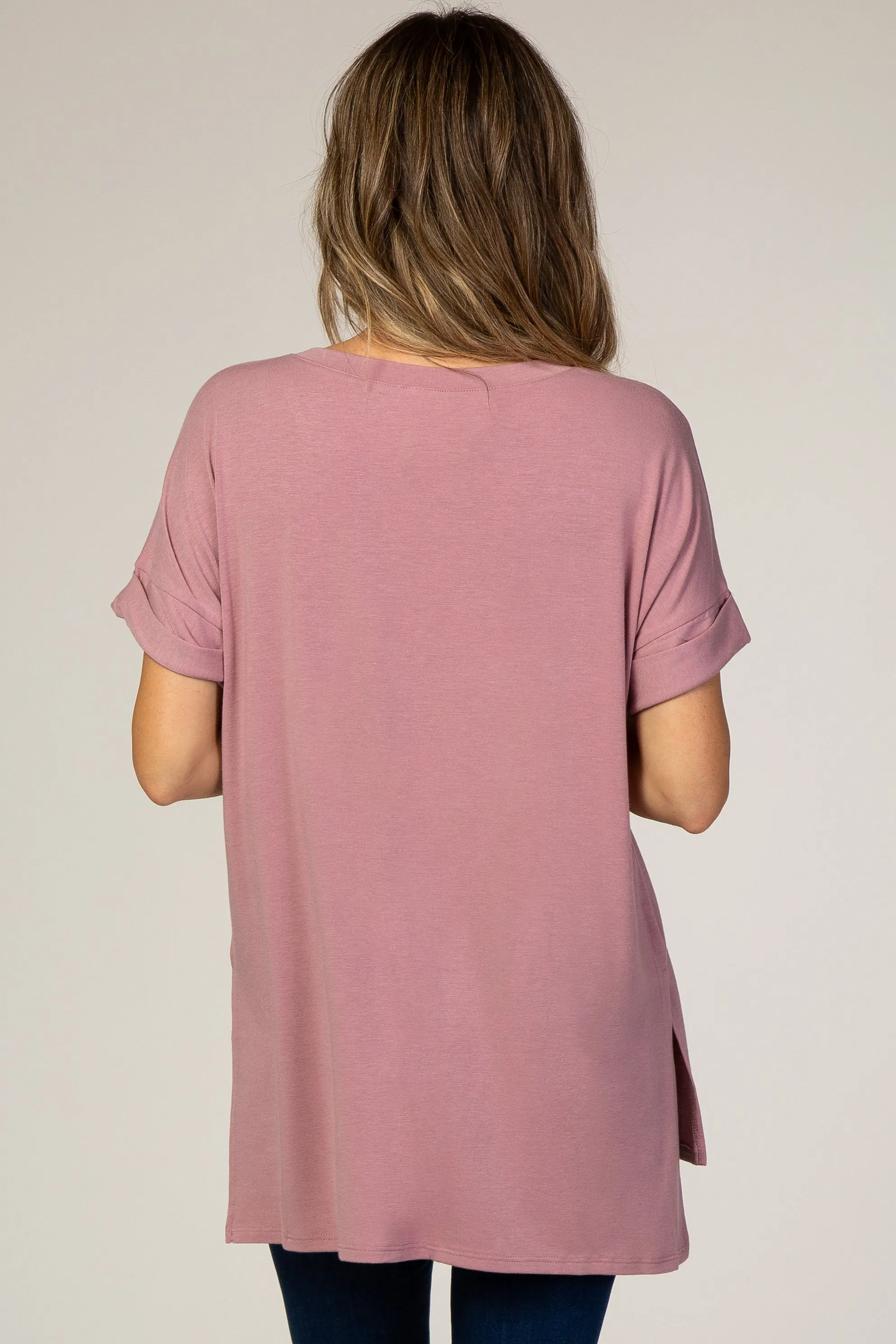 Mauve V-Neck Cuffed Short Sleeve Top sold by Pinkblush product image thumbnail 4