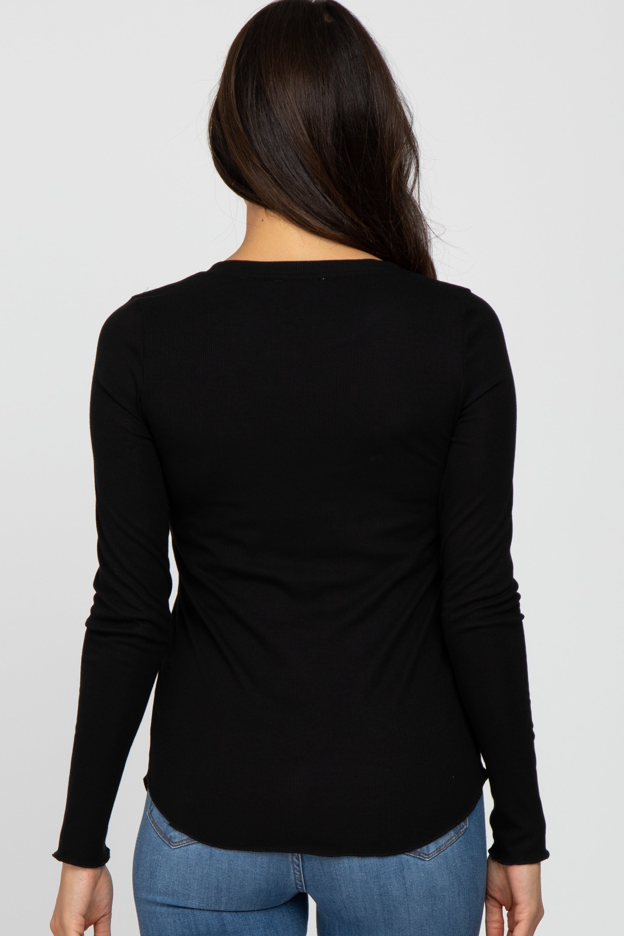 Black Ribbed Button Front Long Sleeve Top sold by Pinkblush product image thumbnail 3