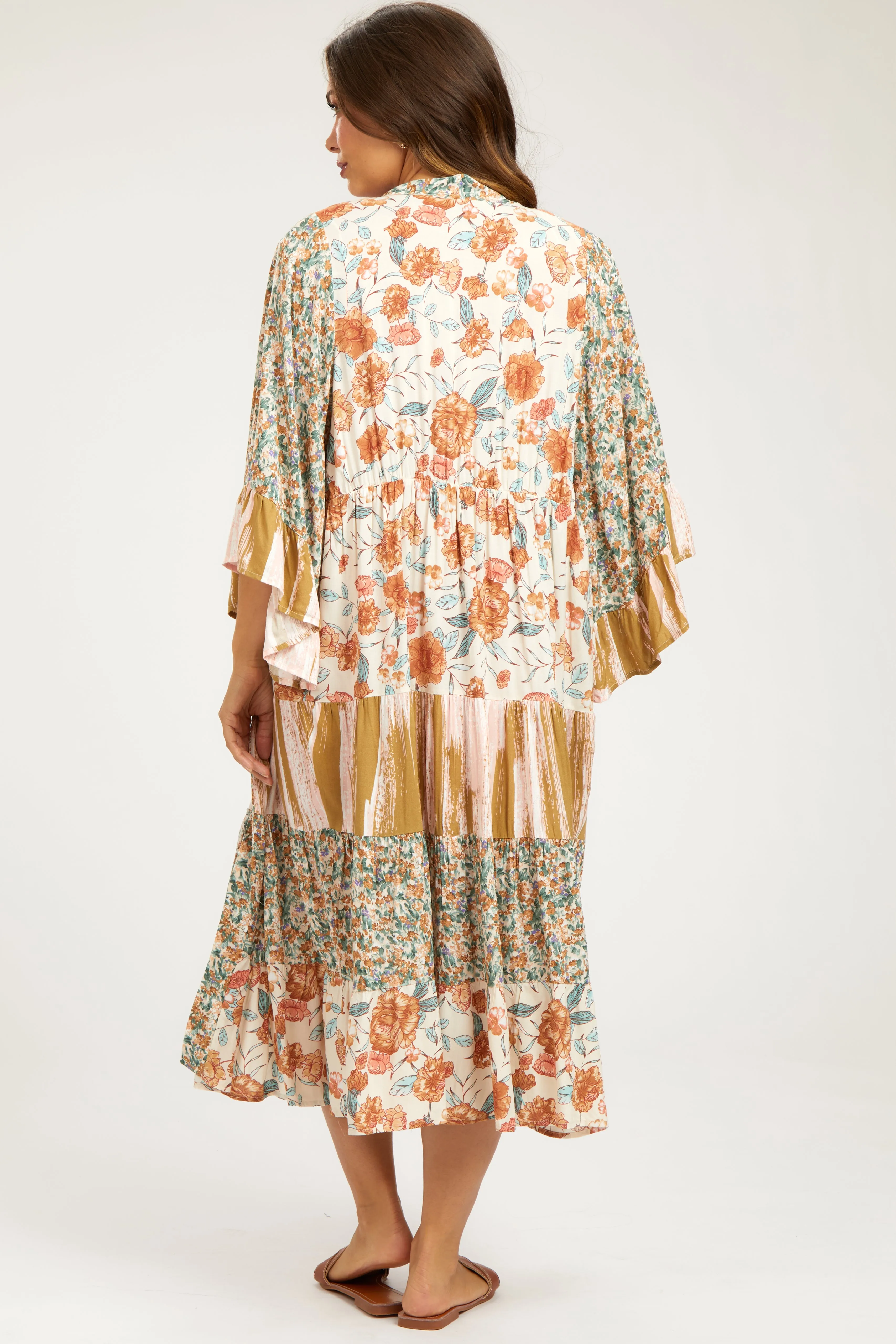 Cream Floral Tiered Ruffle Sleeve Maternity Cover Up sold by Pinkblush product image thumbnail 3