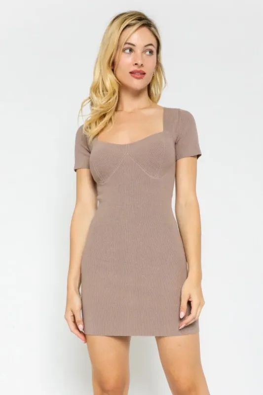 Taupe Ribbed Sweetheart Dress sold by Pinkblush