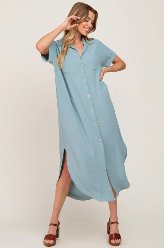 Mint Green Button Down Hi Low Maxi Dress sold by Pinkblush