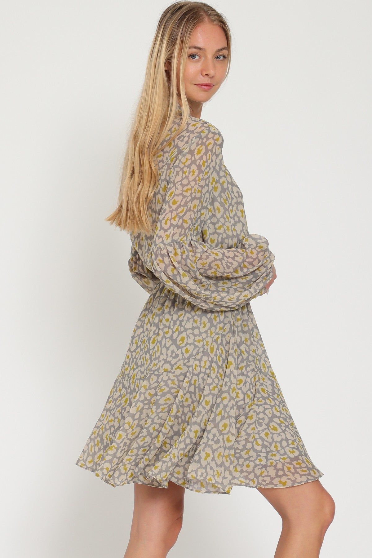 Grey Long Sleeve Button Down Tie Front Waisted Mini Dress sold by Pinkblush product image thumbnail 2