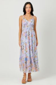 Lavender Mix Printed Long Tiered Dress sold by Pinkblush
