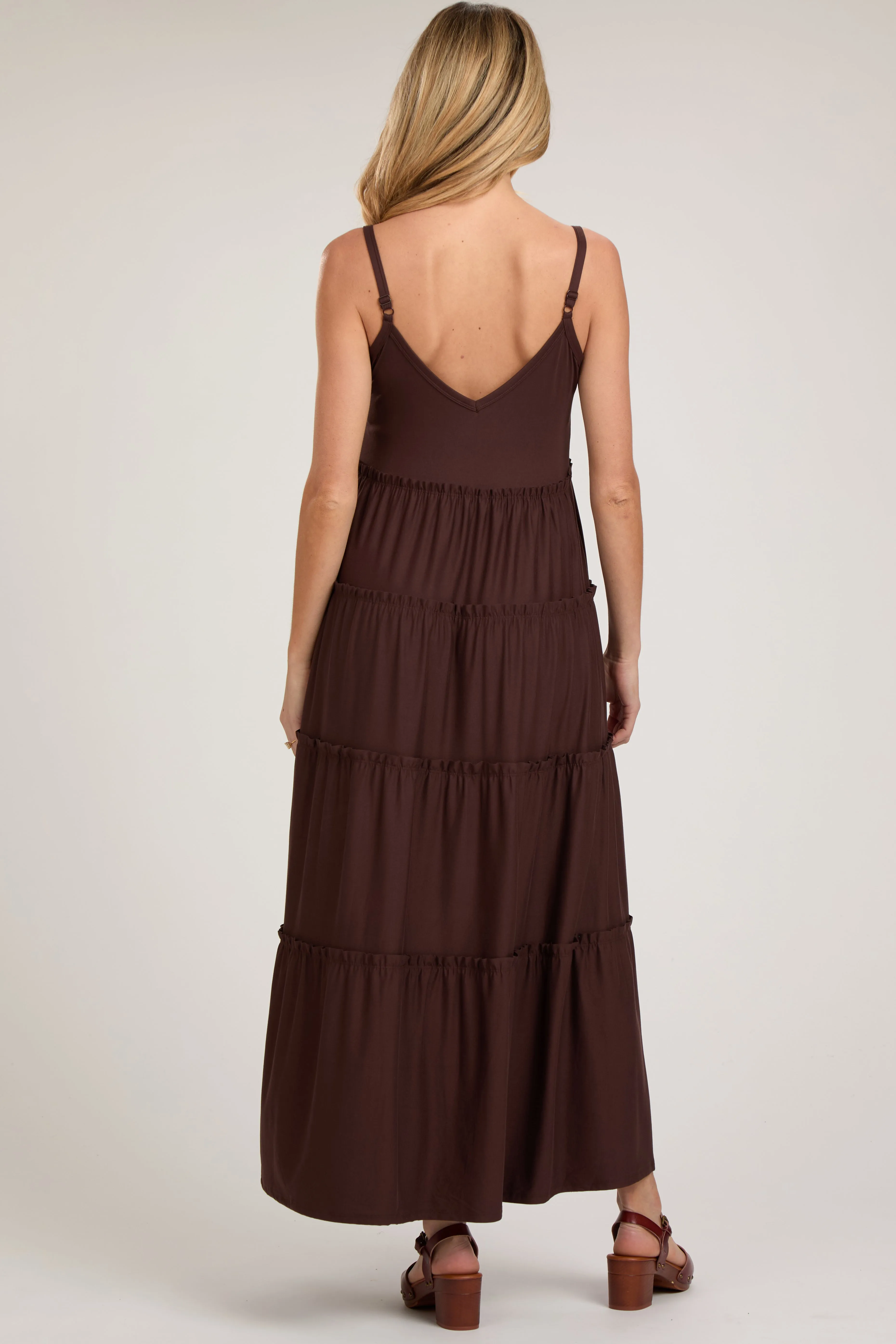 Brown Tiered Sleeveless Maternity Maxi Dress sold by Pinkblush product image thumbnail 3