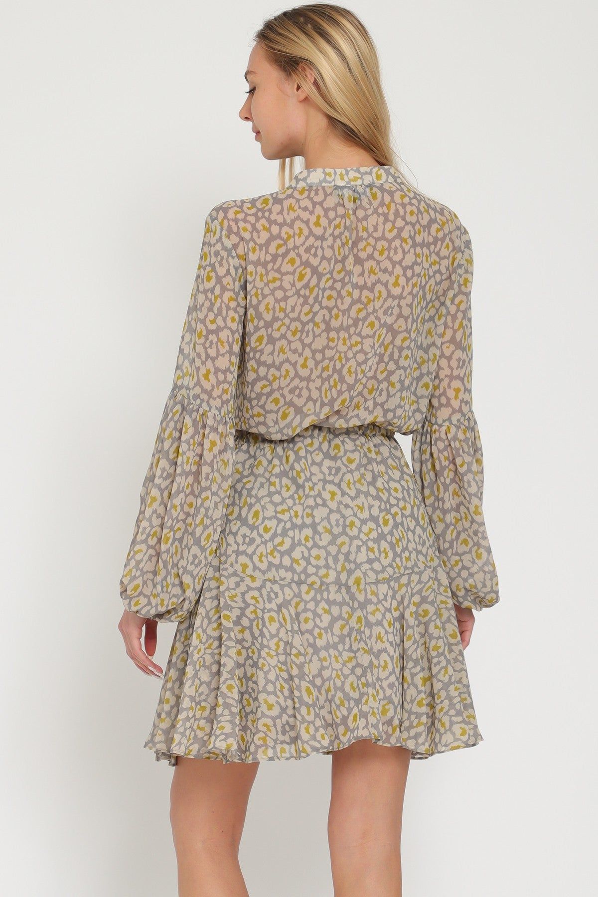 Grey Long Sleeve Button Down Tie Front Waisted Mini Dress sold by Pinkblush product image thumbnail 3