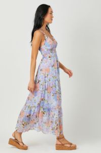 Lavender Mix Printed Long Tiered Dress sold by Pinkblush