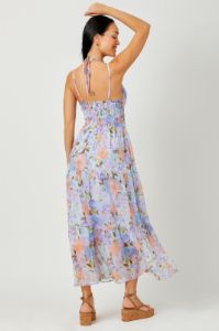 Lavender Mix Printed Long Tiered Dress sold by Pinkblush