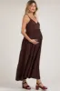 Brown Tiered Sleeveless Maternity Maxi Dress sold by Pinkblush