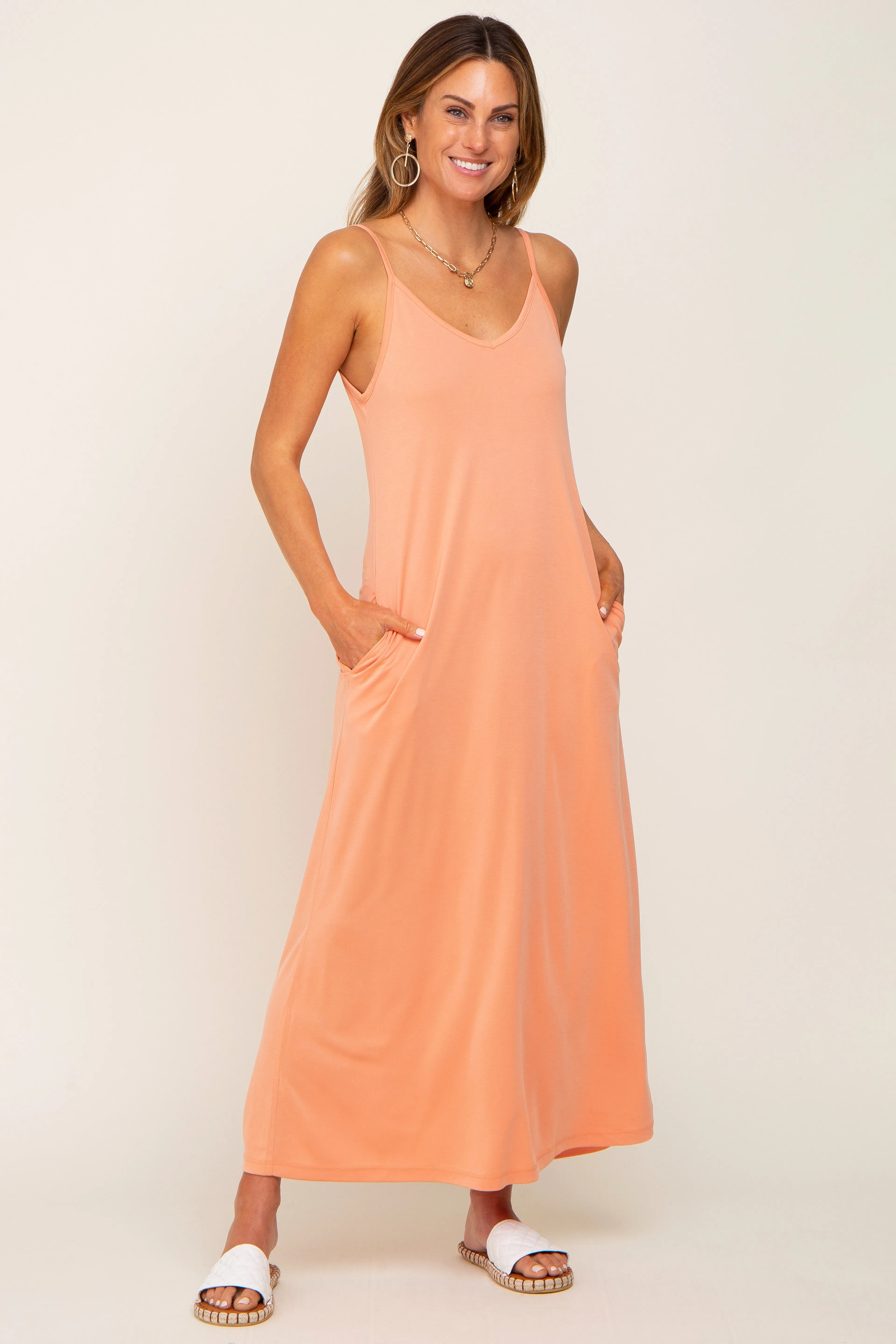 Peach Sleeveless V-Neck Maternity Maxi Dress sold by Pinkblush product image thumbnail 5
