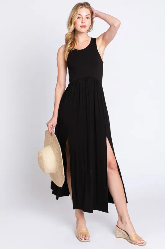 Black Sleeveless Slitted Dress sold by Pinkblush