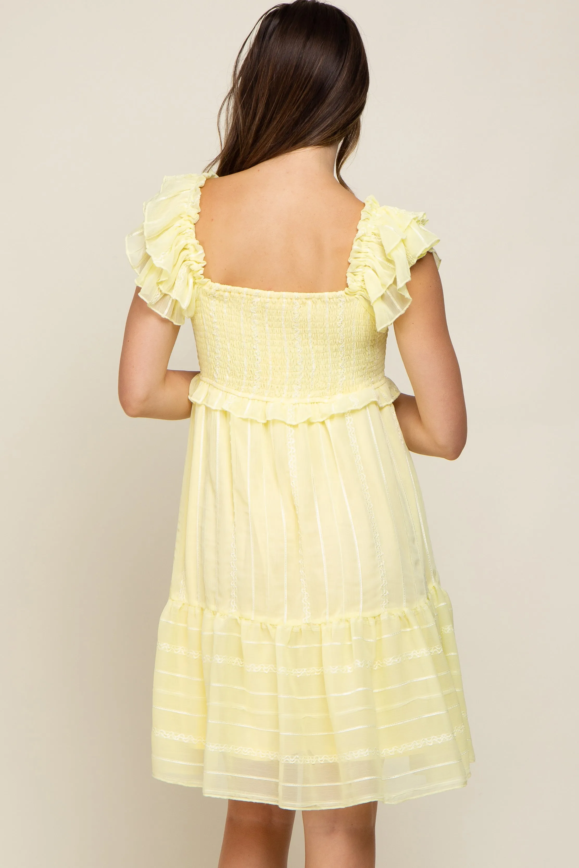 Yellow Striped Trim Layered Flounce Sleeve Maternity Dress sold by Pinkblush product image thumbnail 4