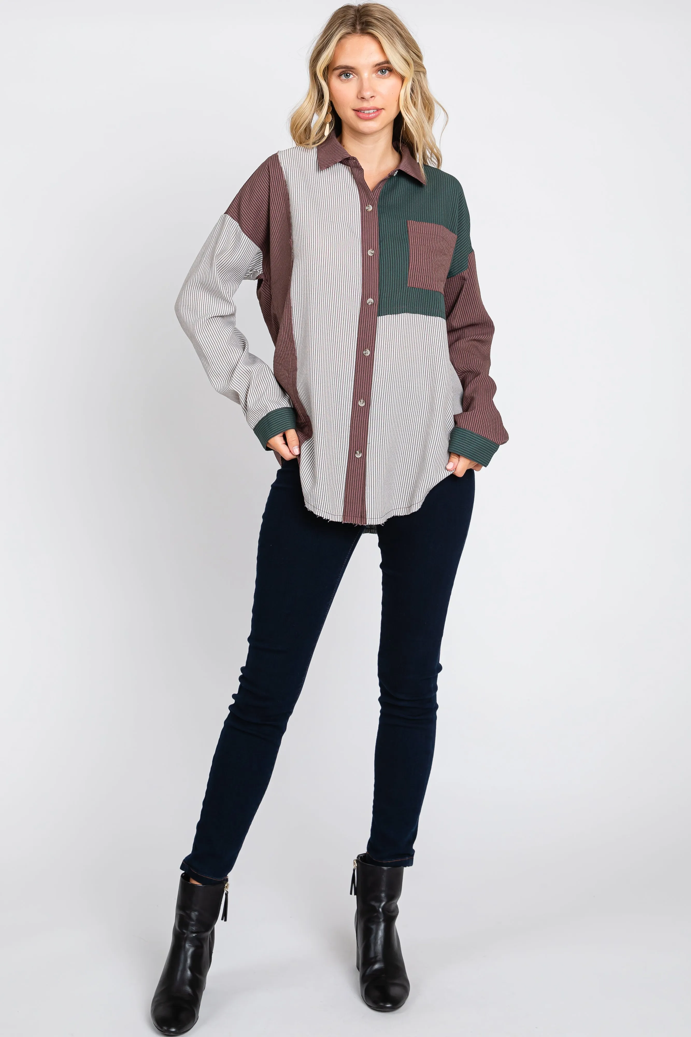 Multi-Color Striped Color Blocked Button-Down Top sold by Pinkblush product image thumbnail 5