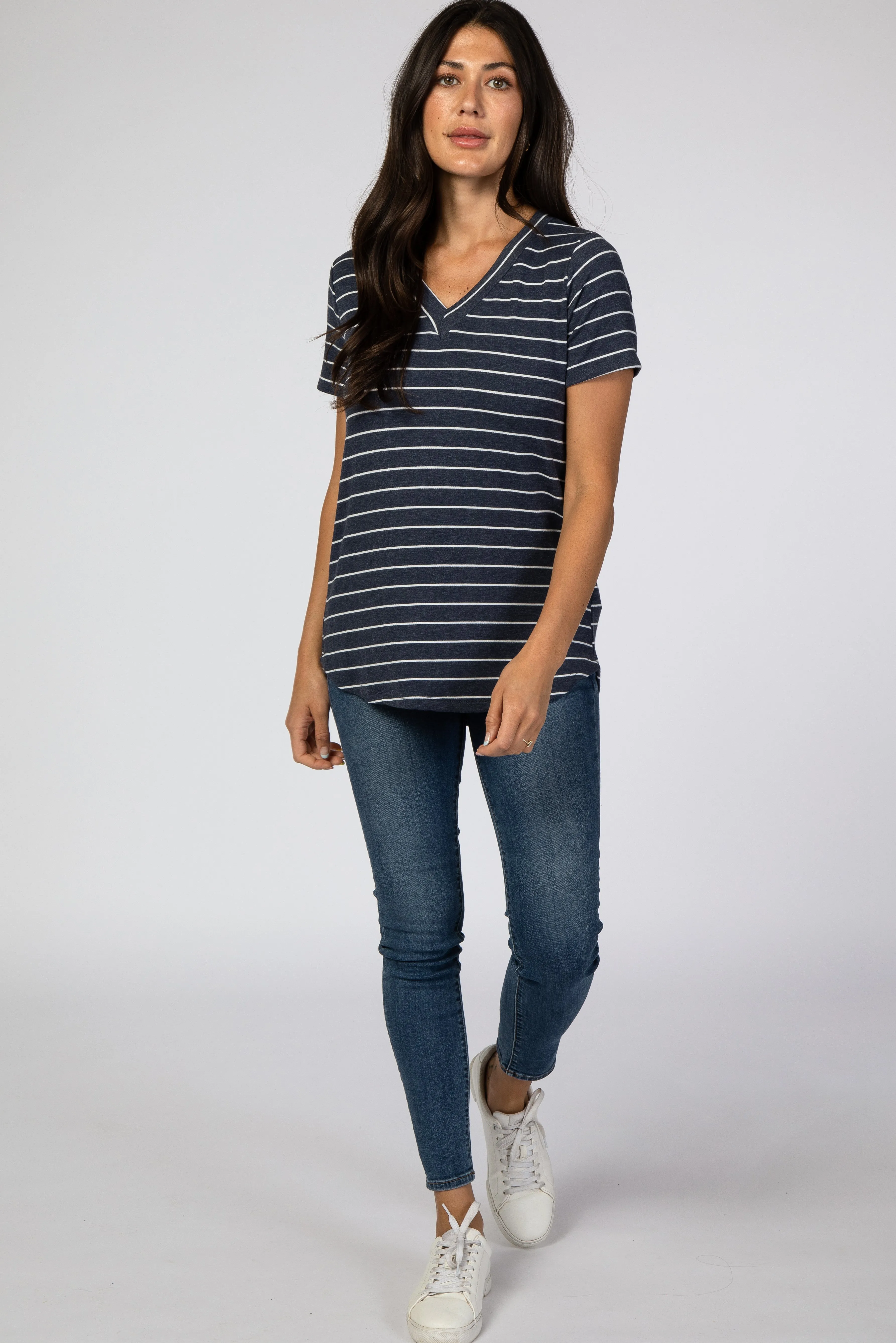 Navy Blue Striped V-Neck Top sold by Pinkblush product image thumbnail 4
