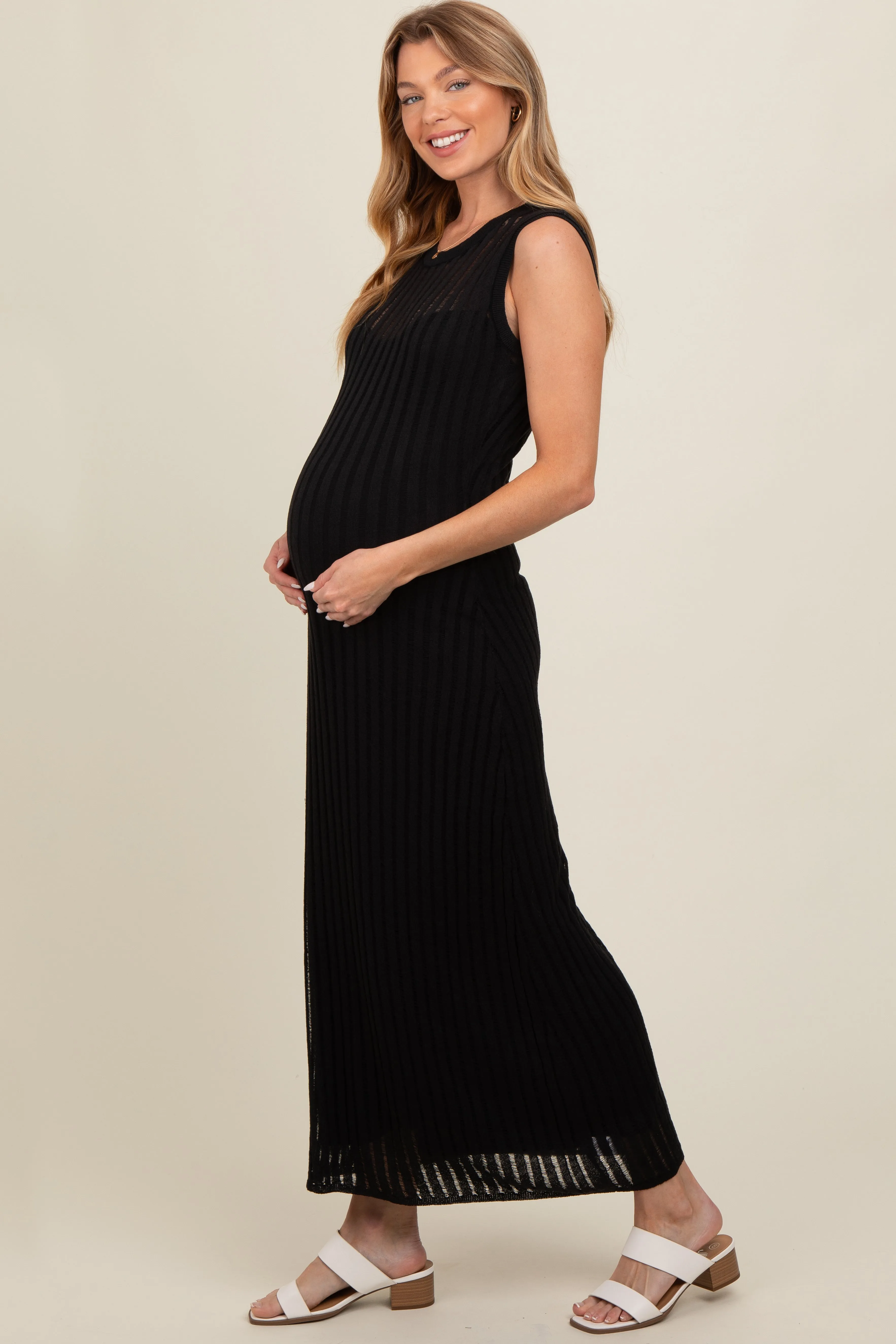 Black Sheer Knit Layered Maternity Maxi Dress sold by Pinkblush product image thumbnail 2