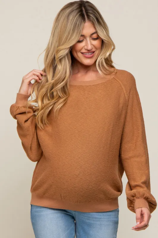 Camel Knit Long Sleeve Maternity Top sold by Pinkblush