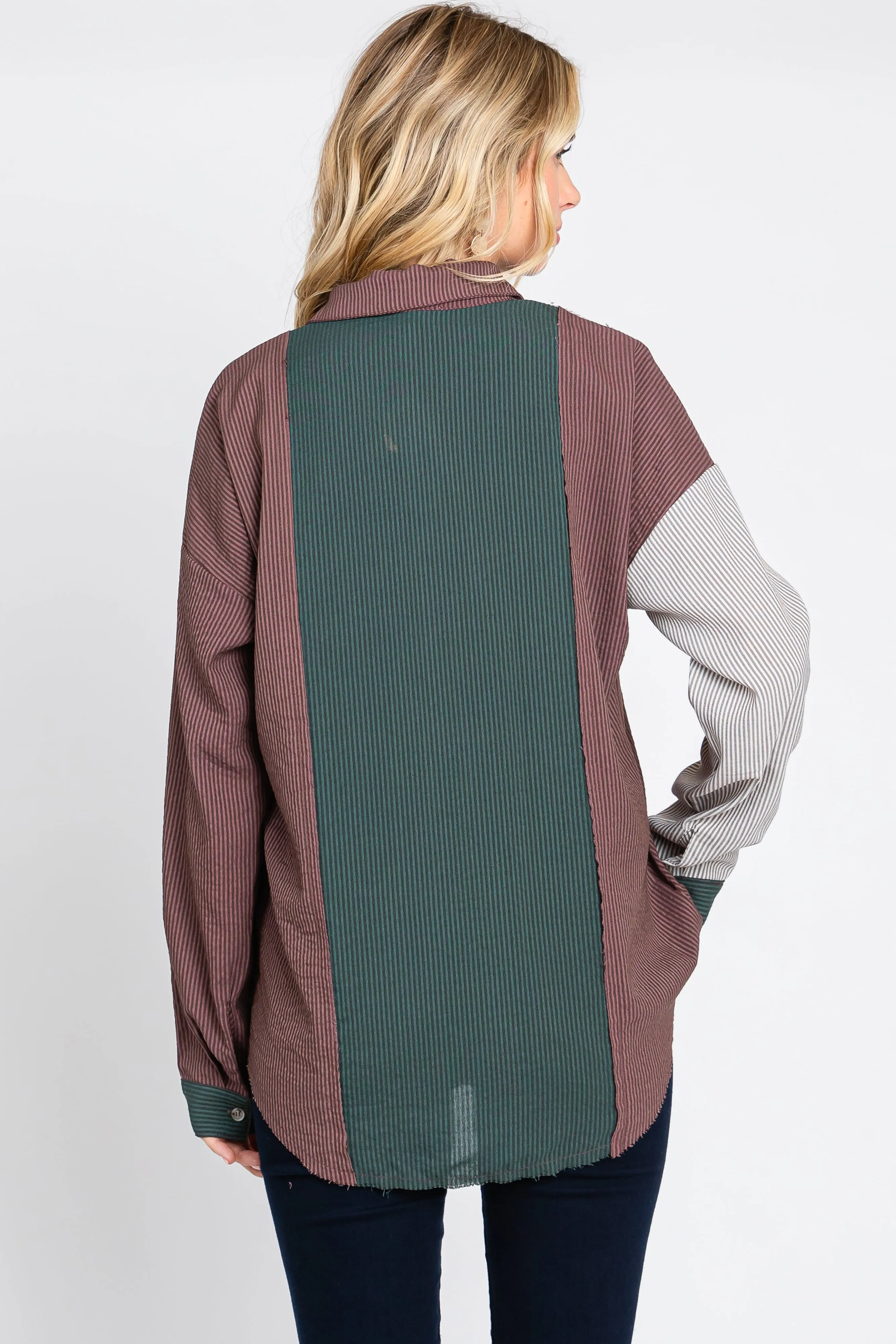 Multi-Color Striped Color Blocked Button-Down Top sold by Pinkblush product image thumbnail 4