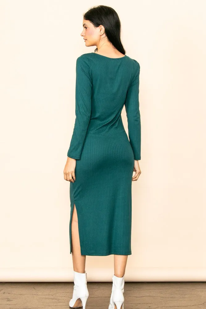 Forest Green Ribbed Side Slit Midi Dress sold by Pinkblush product image thumbnail 3