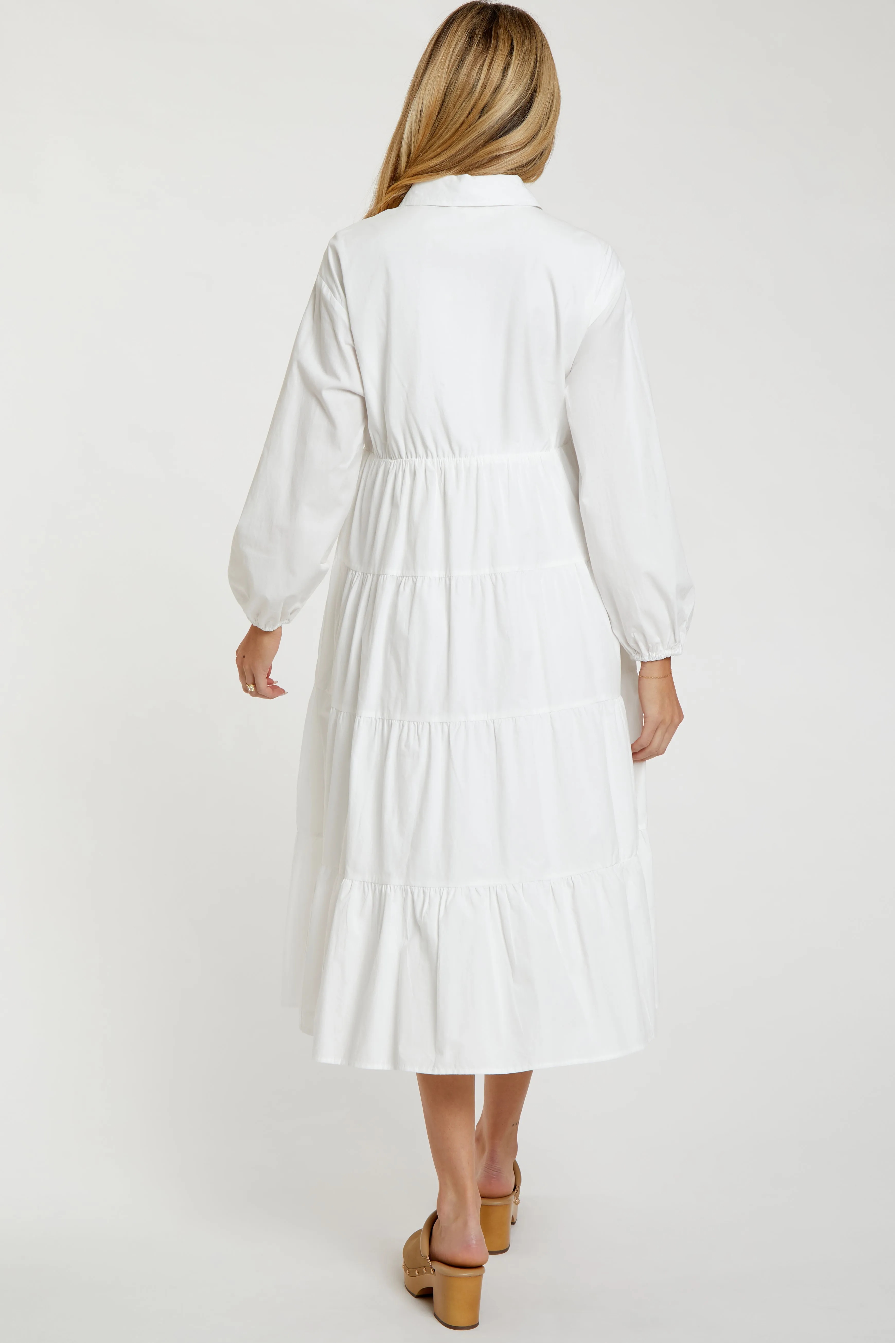White Tiered Collared Maternity Midi Dress sold by Pinkblush product image thumbnail 3